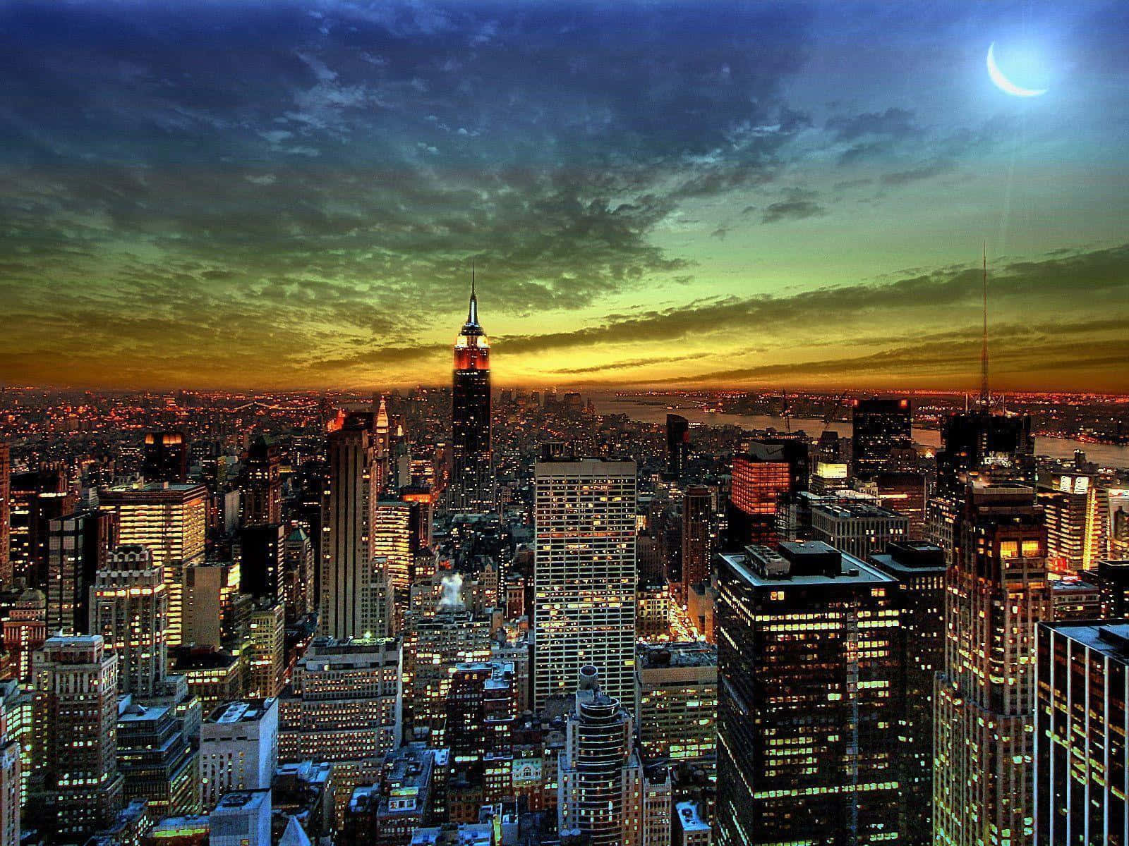 Crescent Moon On New York City Desktop Background