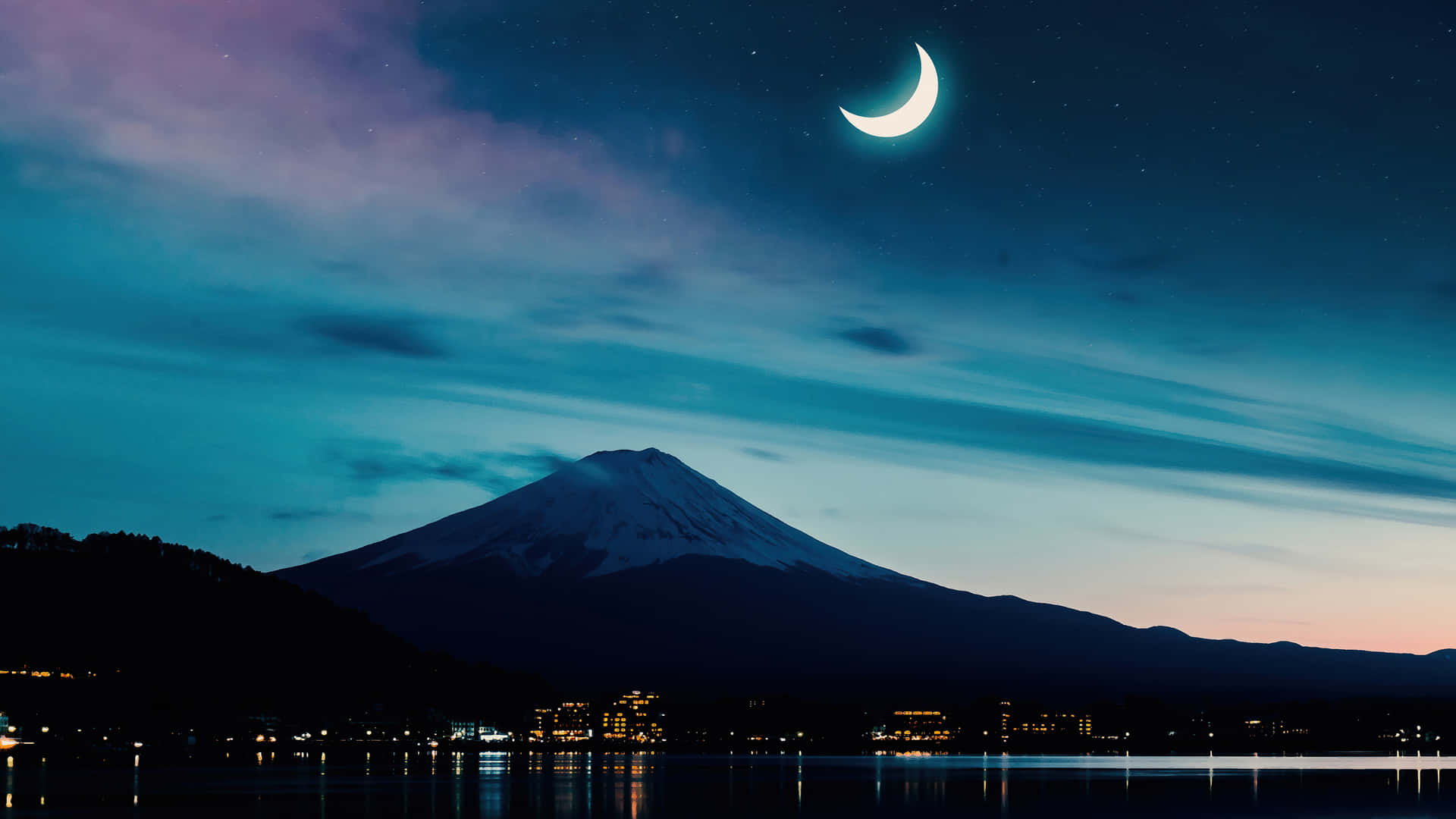 Crescent Moon Over Fuji