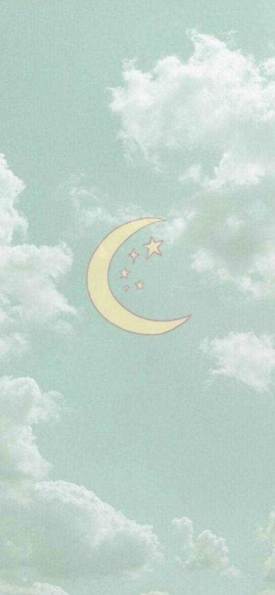 Crescent Moon Sky Mint Green Iphone Background