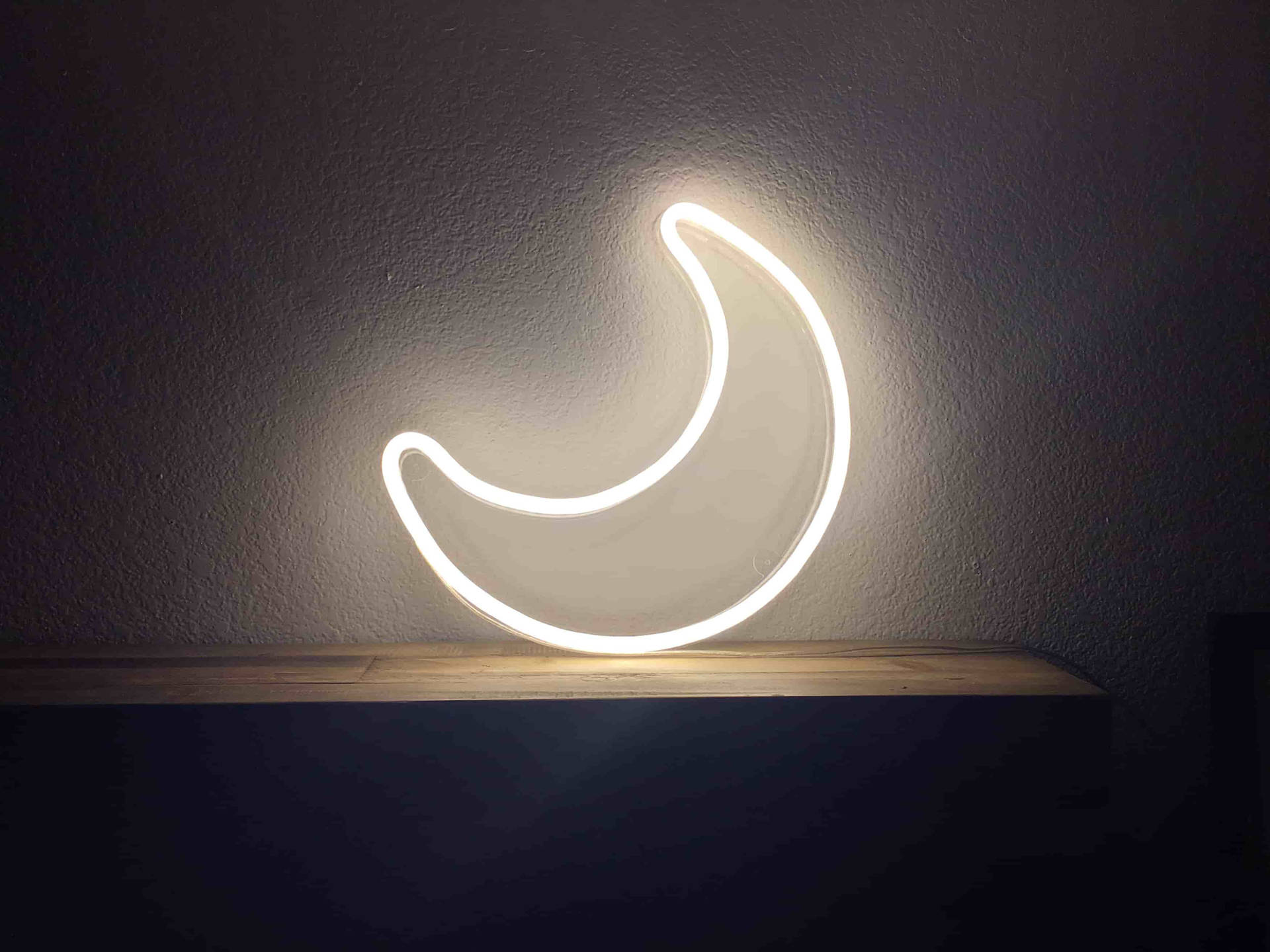 Crescent Moon White Neon Aesthetic Background