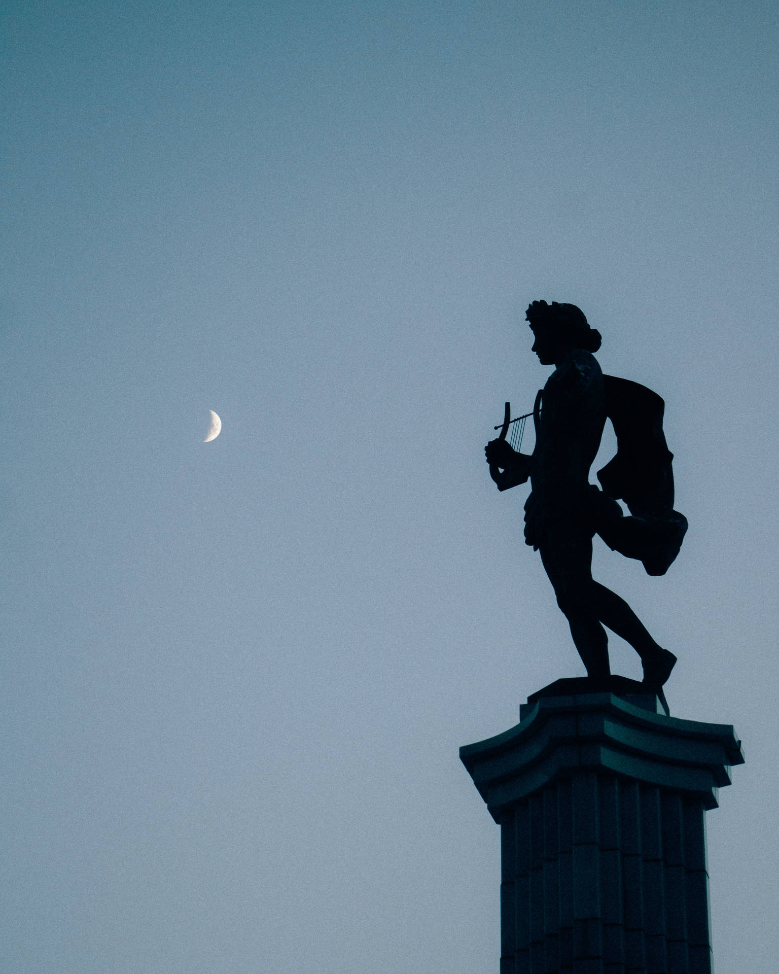 Crescent Moon With Angel Statue Background