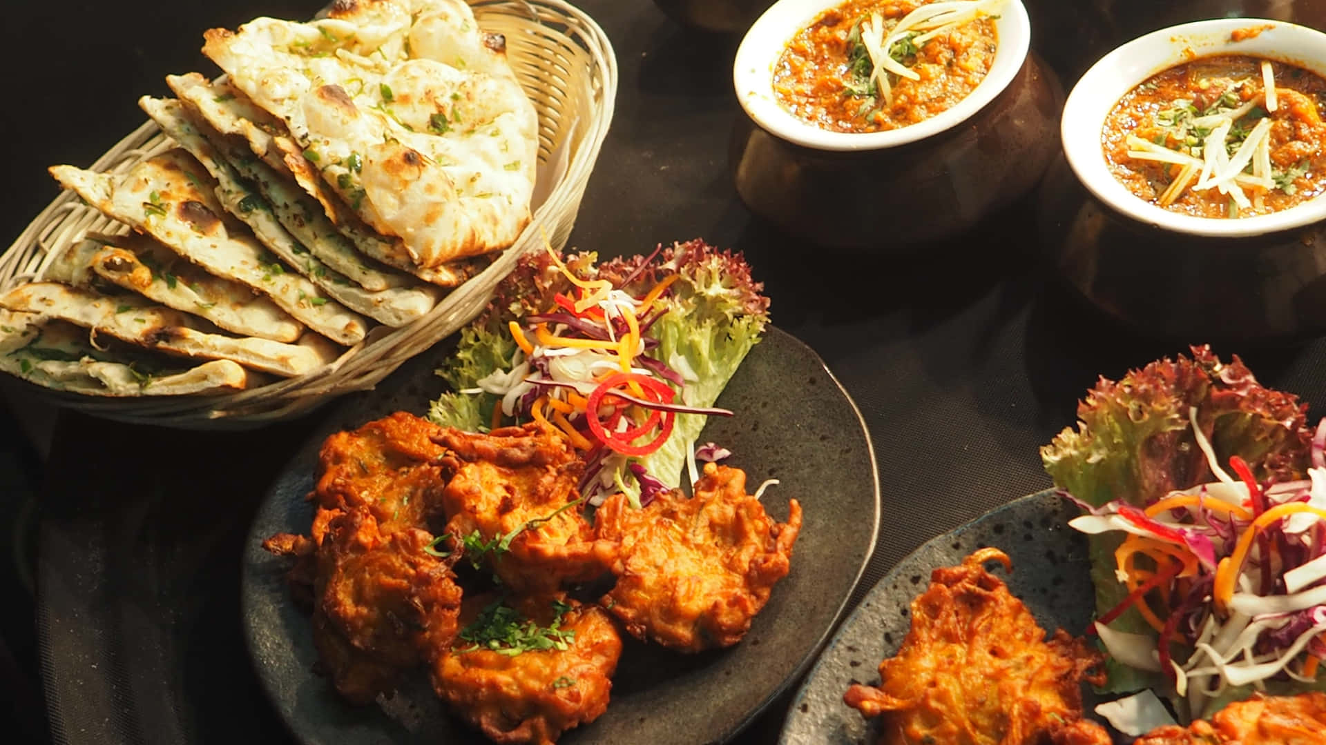 Crispy Pakora And Flatbread Indian Food Background