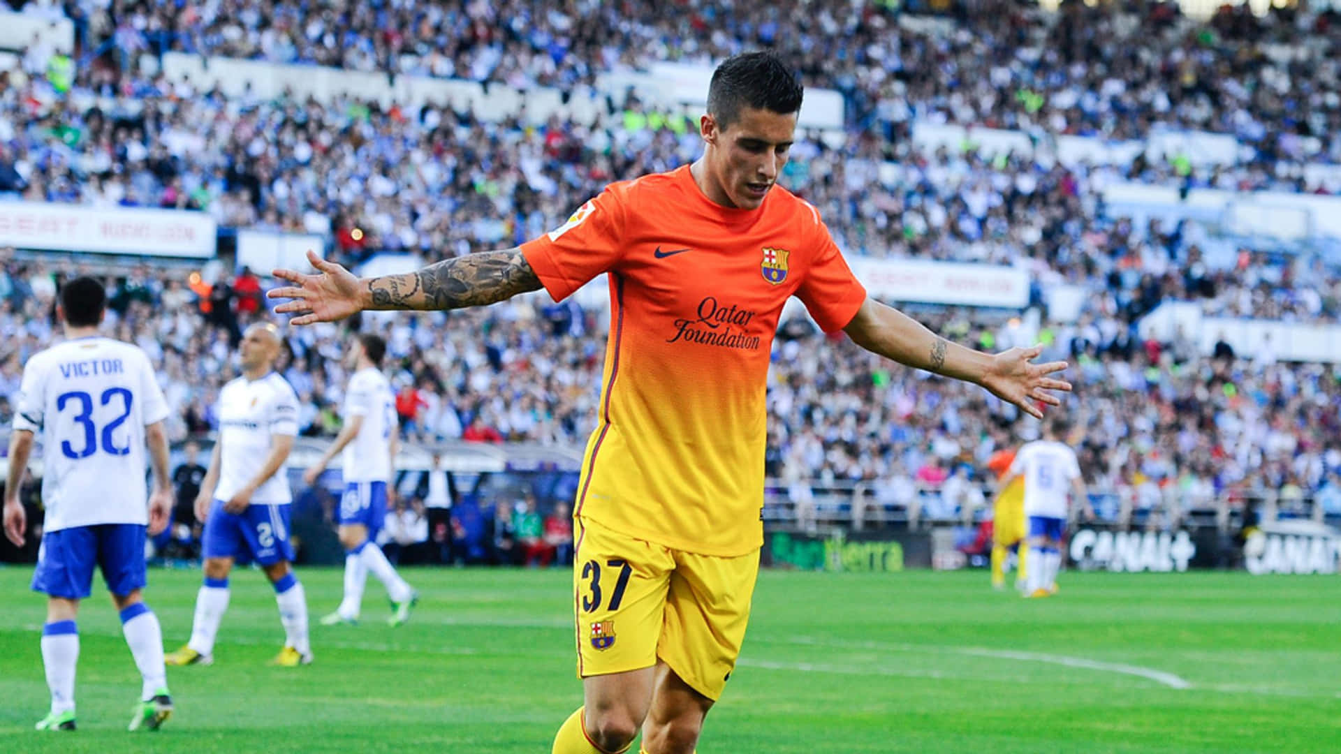 Cristian Tello Barcelona Away Kit Celebration Background