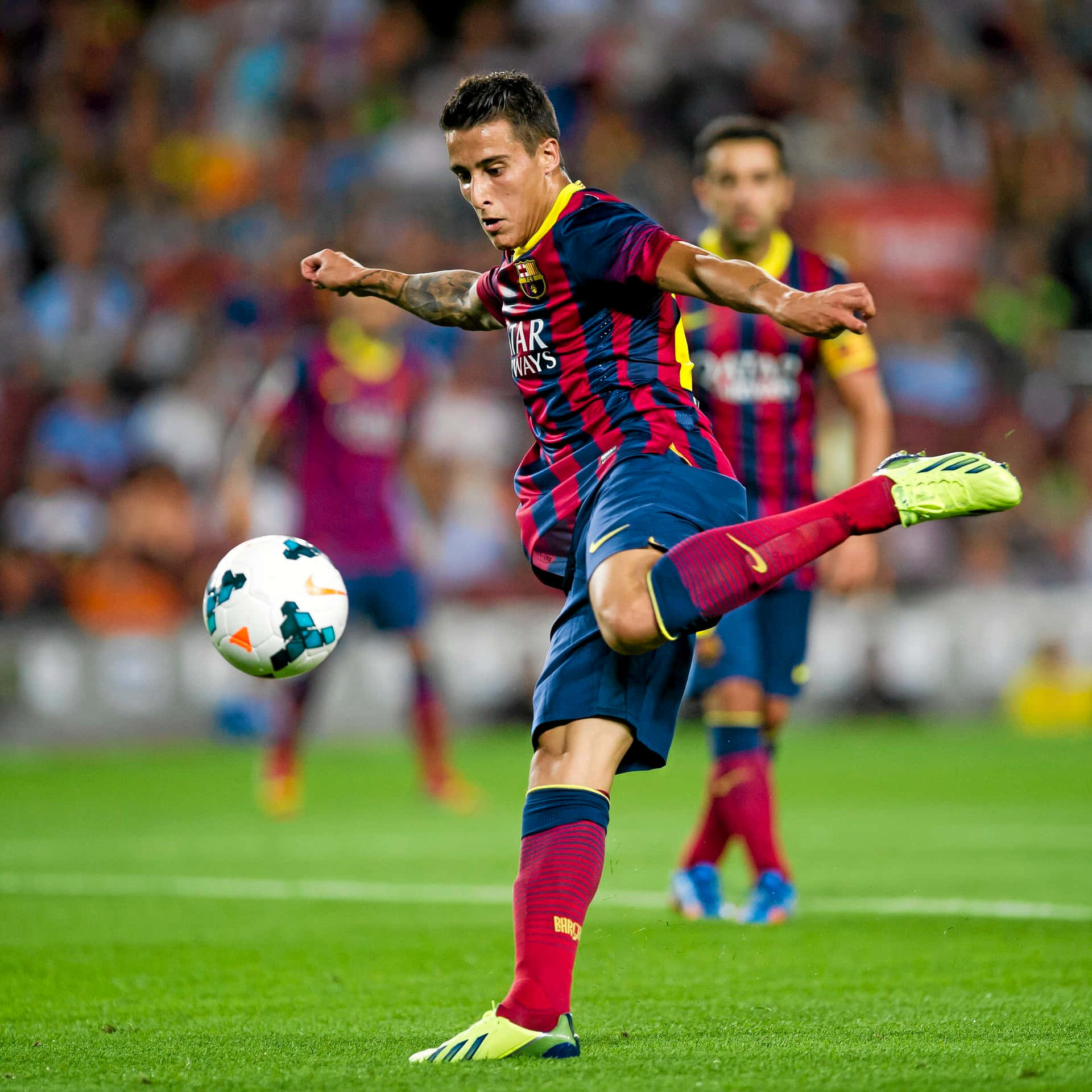 Cristian Tello F C Barcelona Action Shot Background