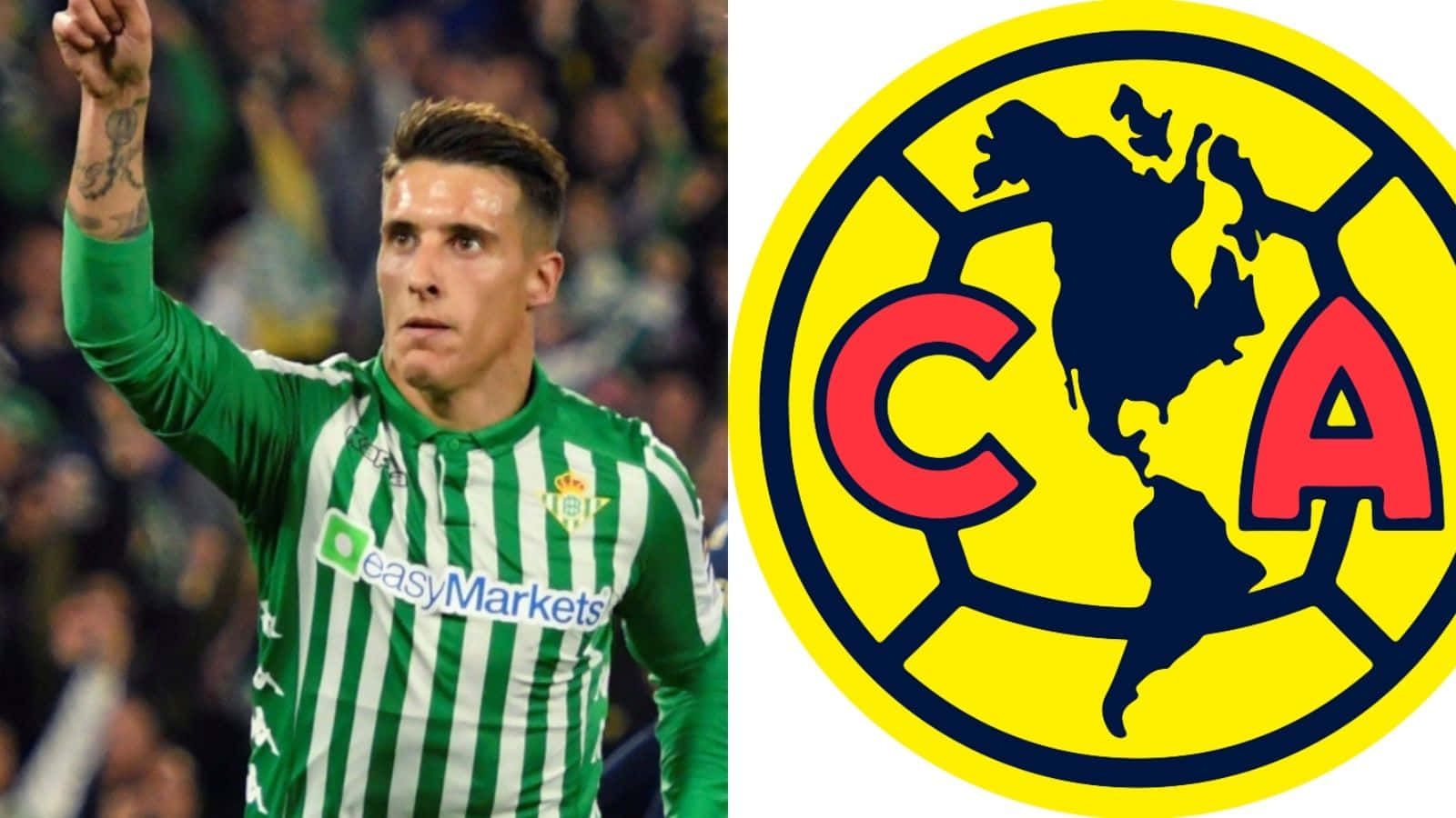 Cristian Tello Standing Next To Club America Logo Background