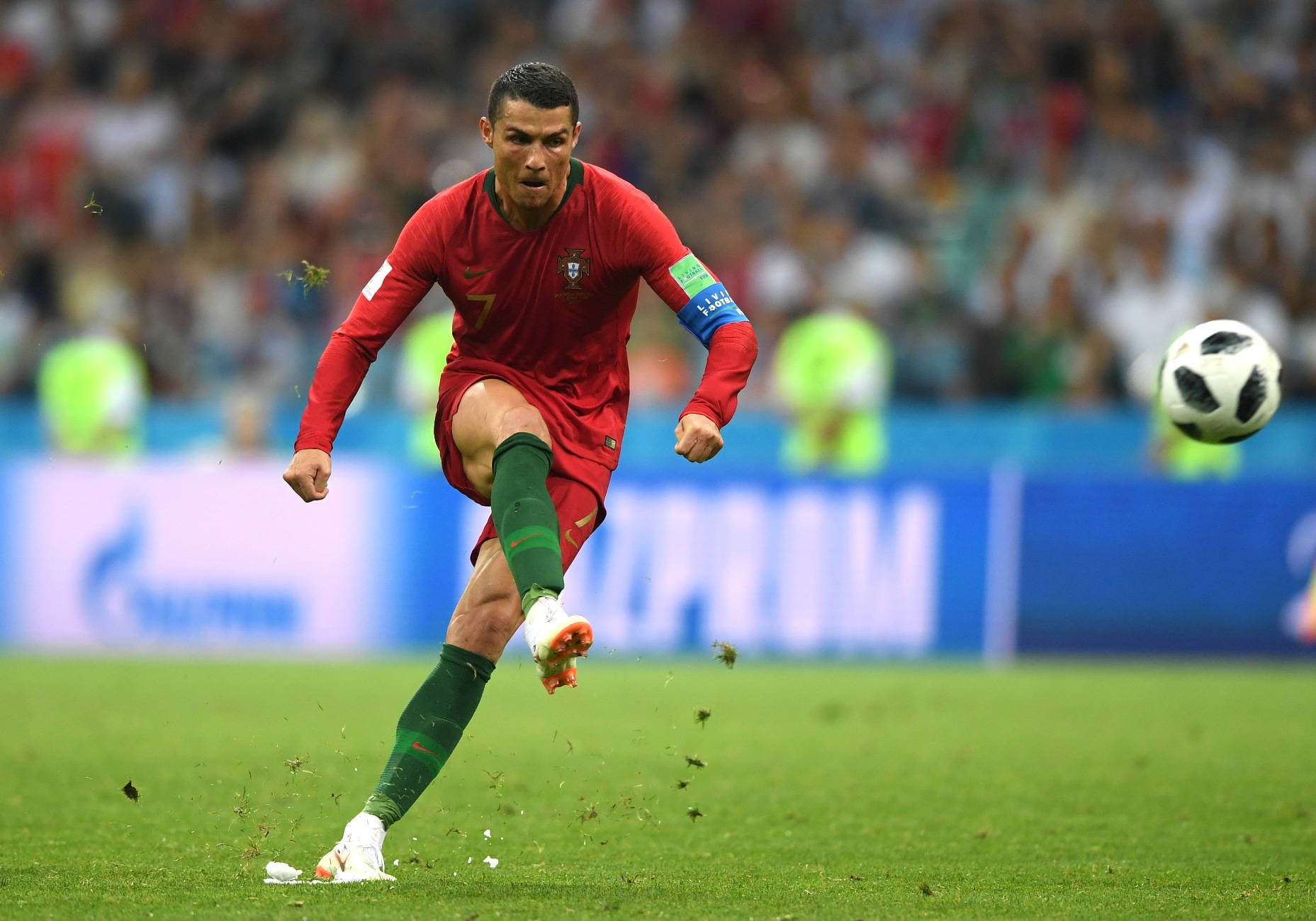 Cristiano Ronaldo Cool Football Superstar Mid Kick Action Background