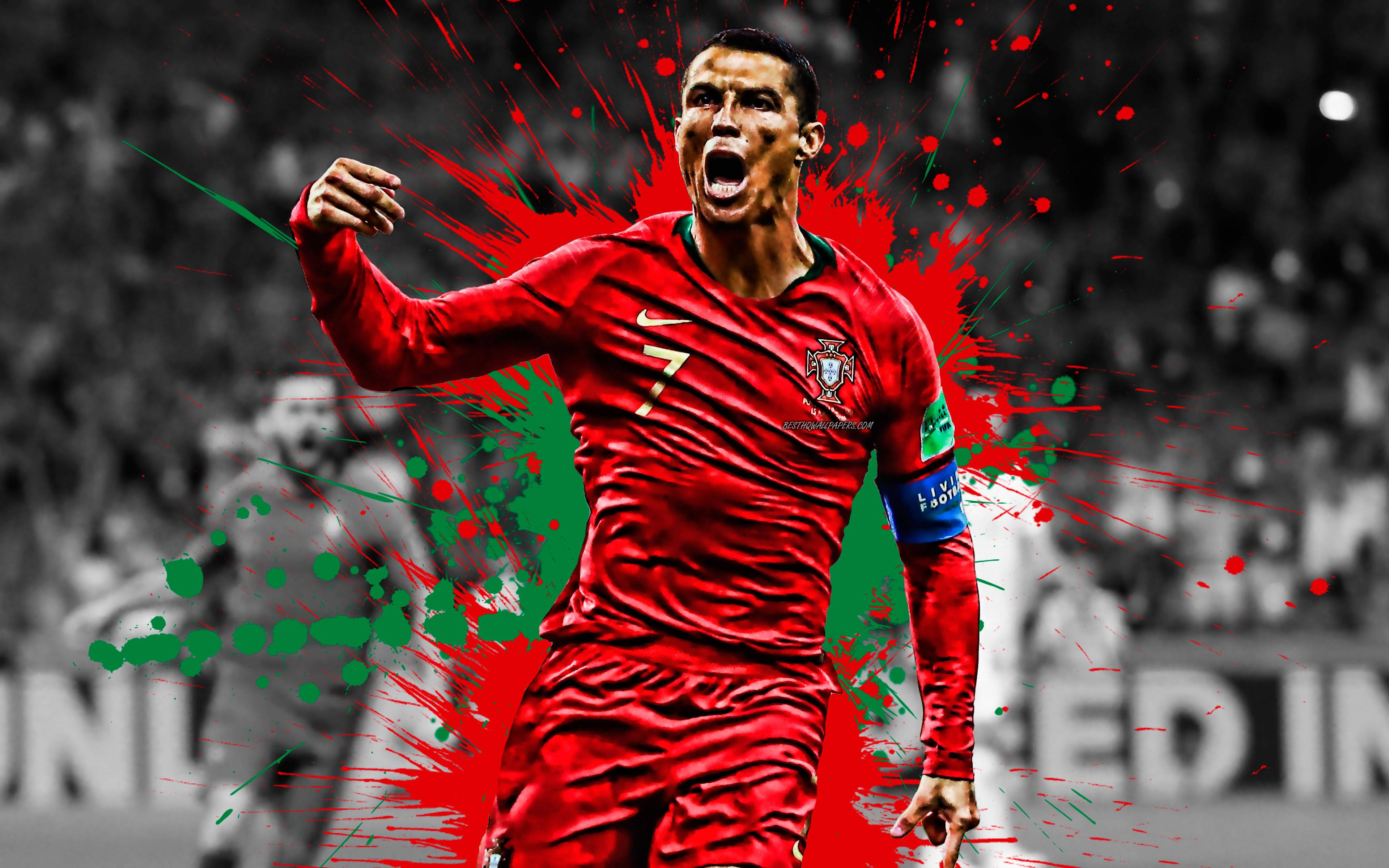 Cristiano Ronaldo Cool Red And Green Design Background