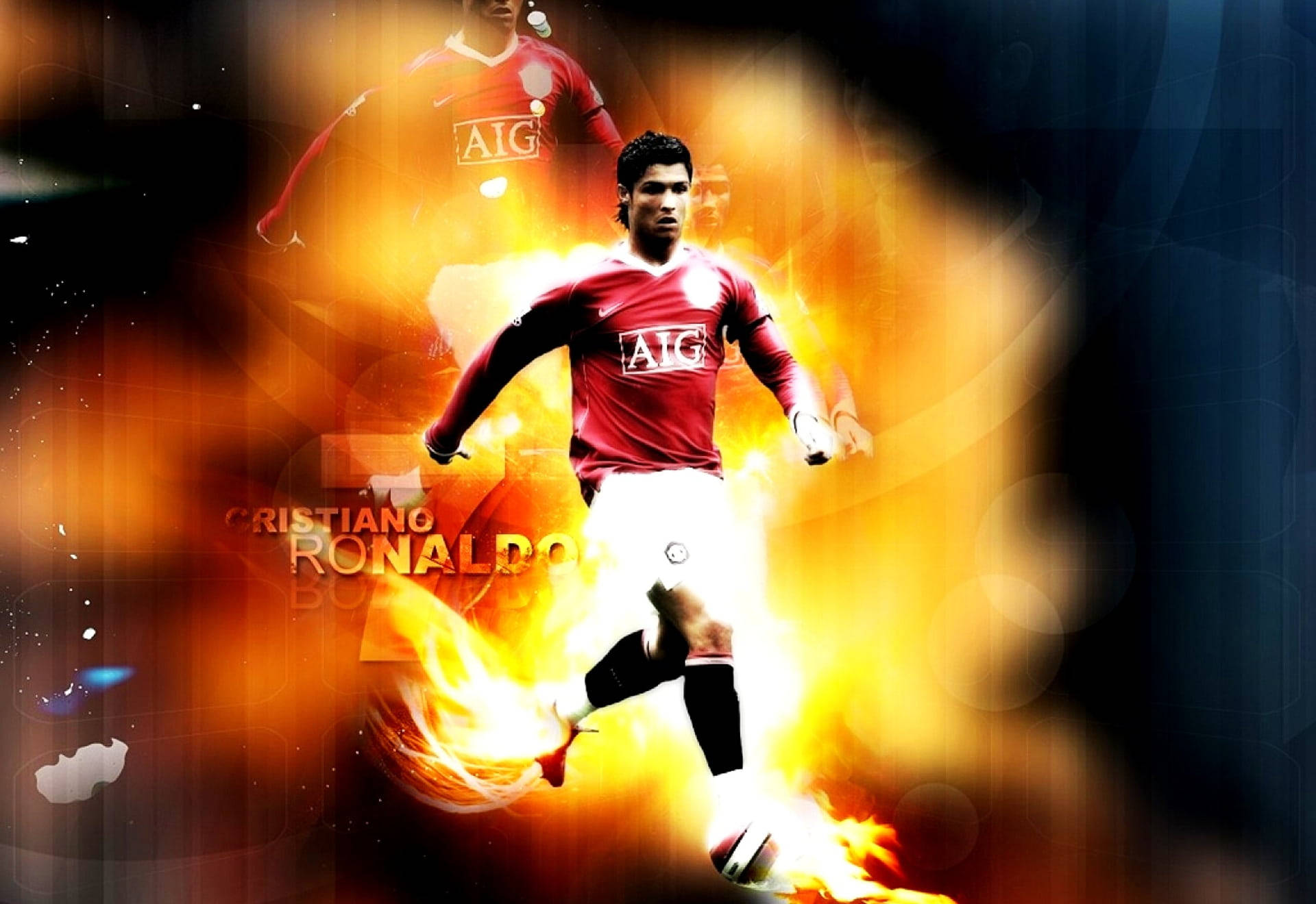 Cristiano Ronaldo Manchester United Fiery Art Background