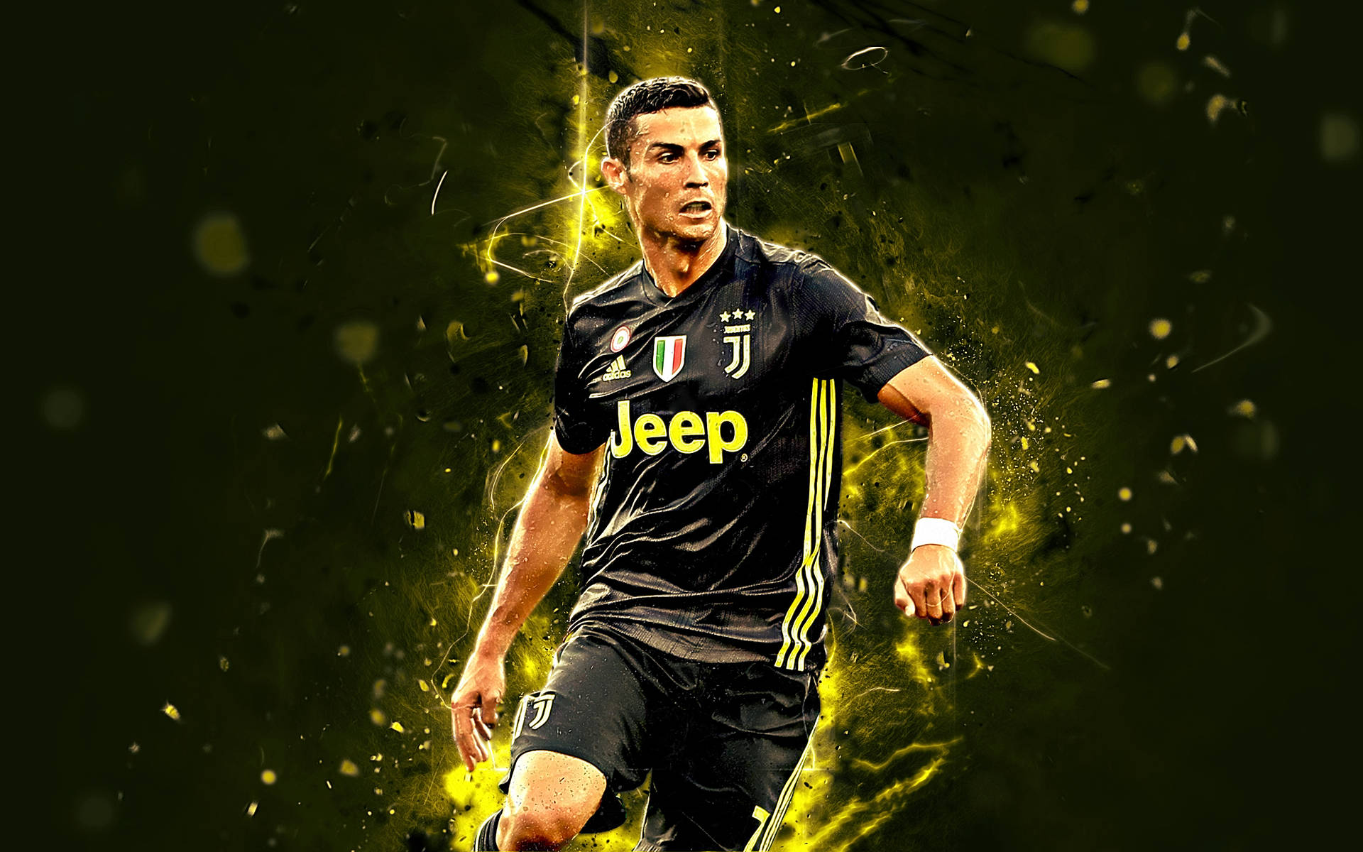 Cristiano Ronaldo Portugal Black Juventus Glowing Background