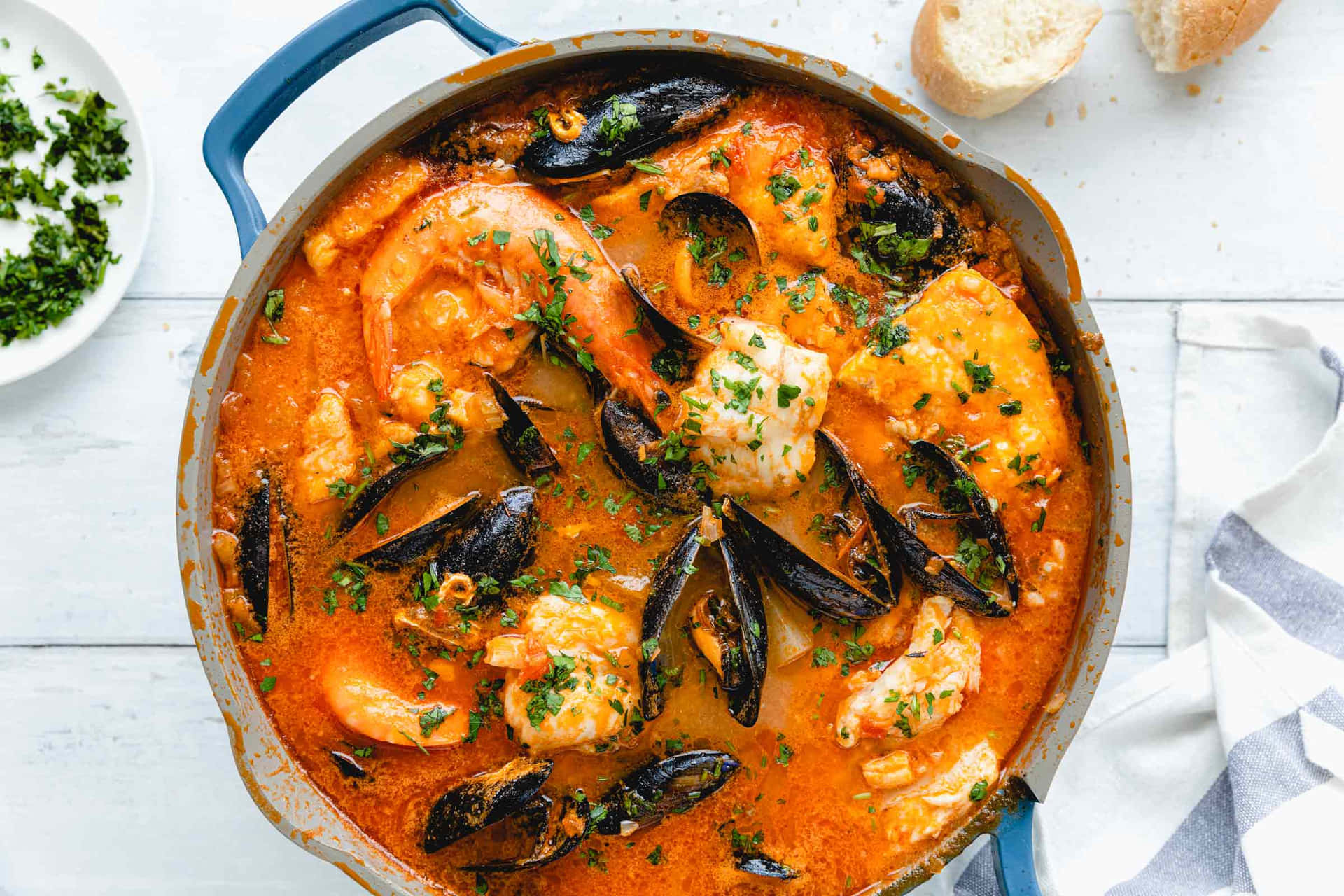 Croatian Brudet Stew With Mussels And Shrimps Background