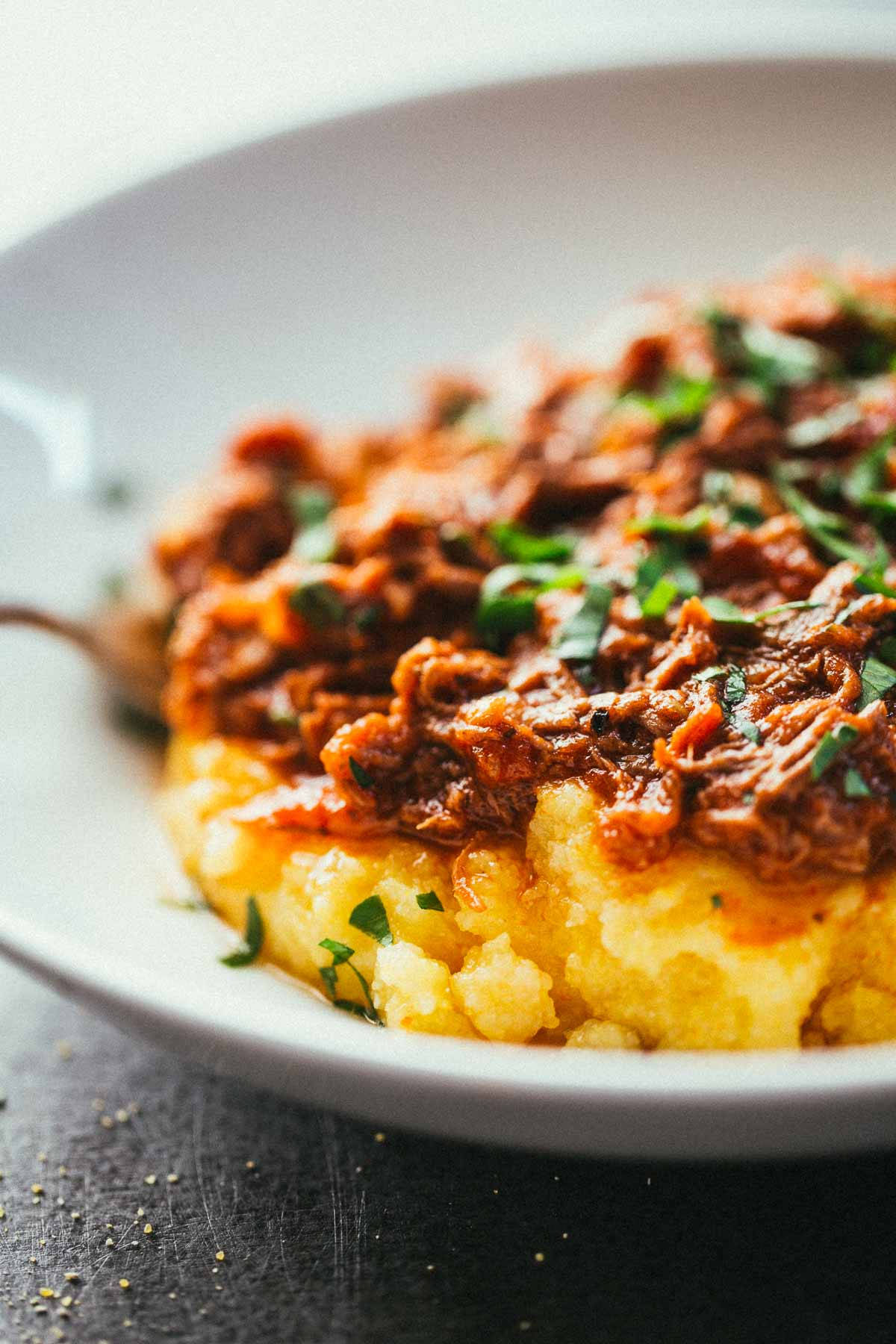 Crockpot Braised Beef Ragu With Polenta Background