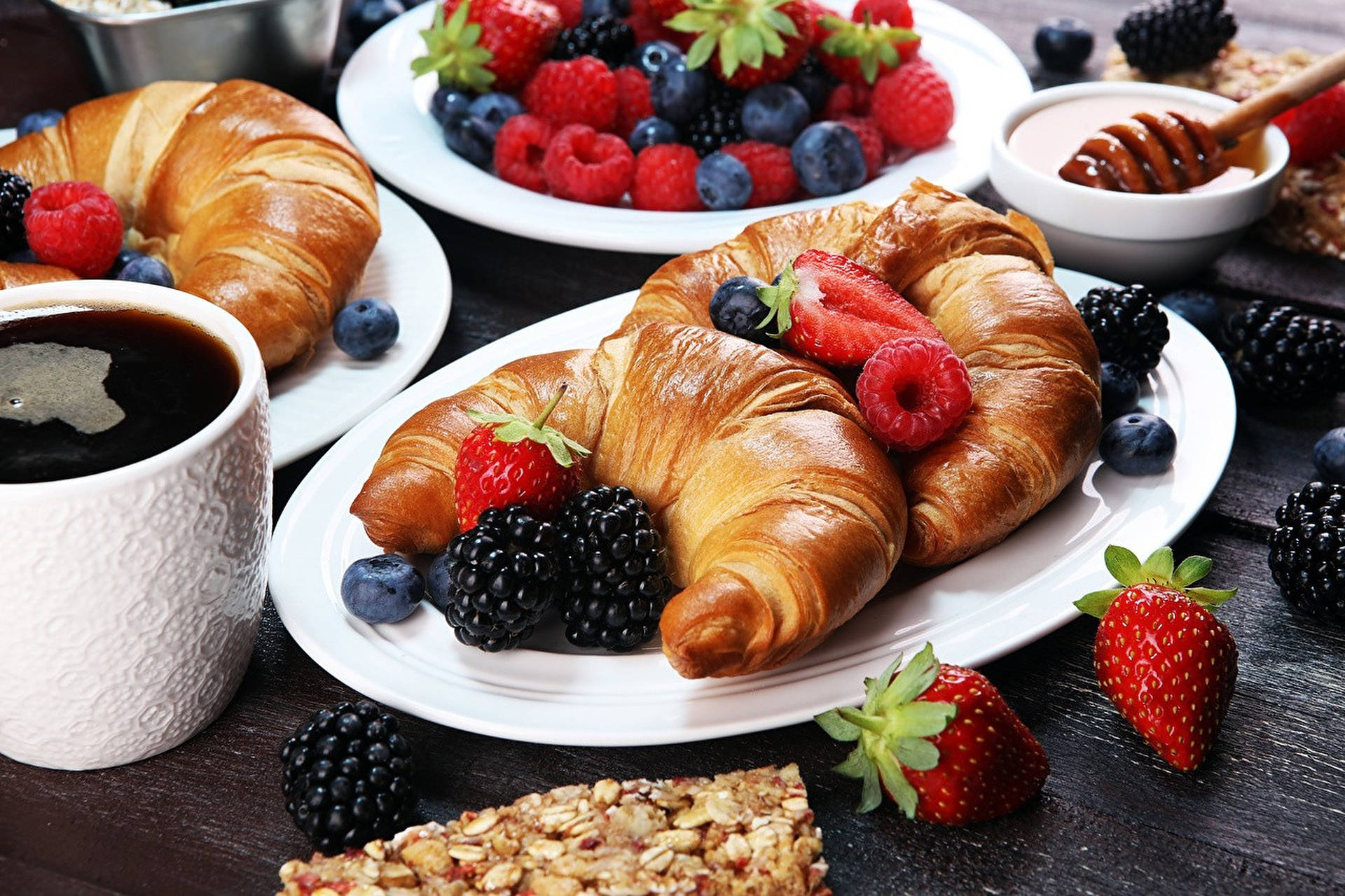 Croissant And Berries Breakfast Background