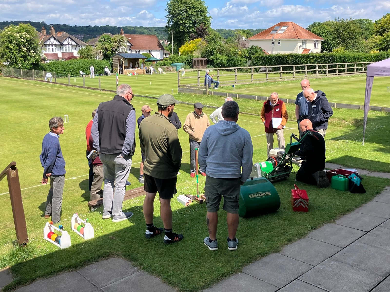 Croquet Players Gathering Equipment Background