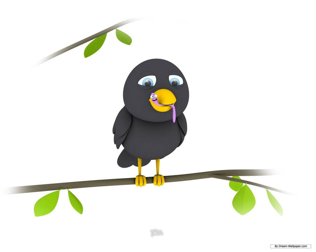 Crow Eating Worm Funny Cartoon Background