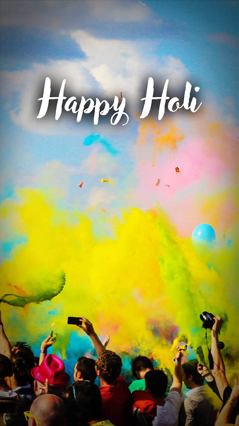 Crowd Celebrating Happy Holi Hd Background