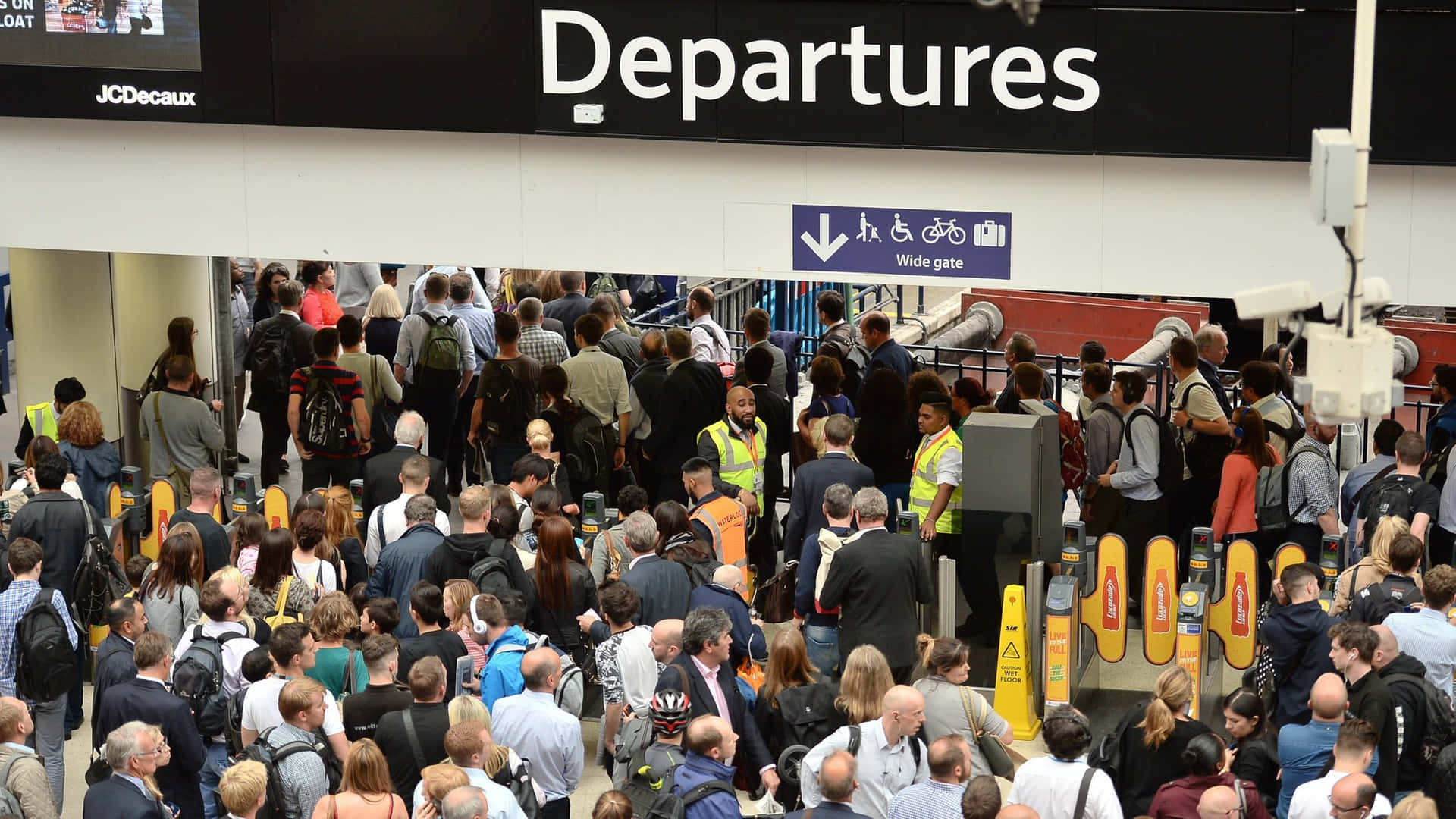 Crowded Waterloo Station Departures Background
