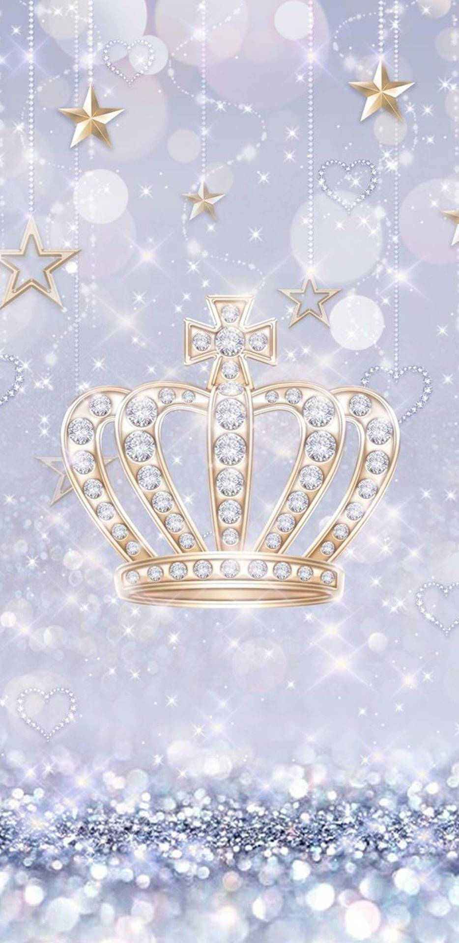 Crown Stars Silver Glitter Background