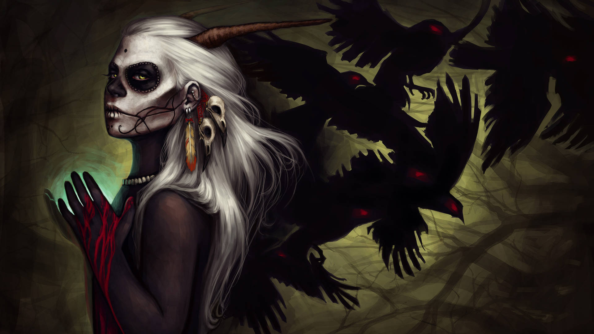 Crows Behind A Sad Demon Girl