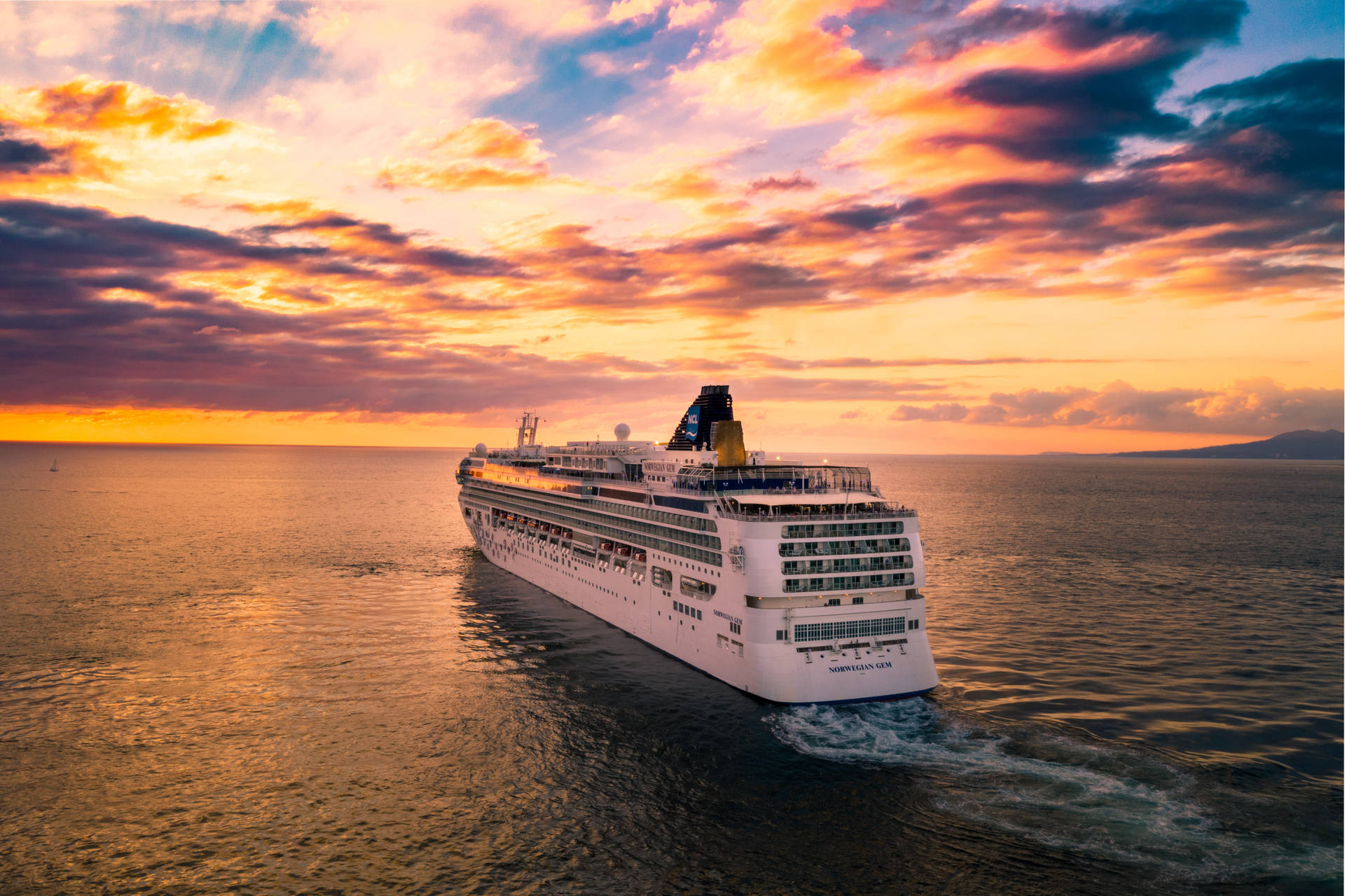 Cruise Ship Beautiful Sunset Background