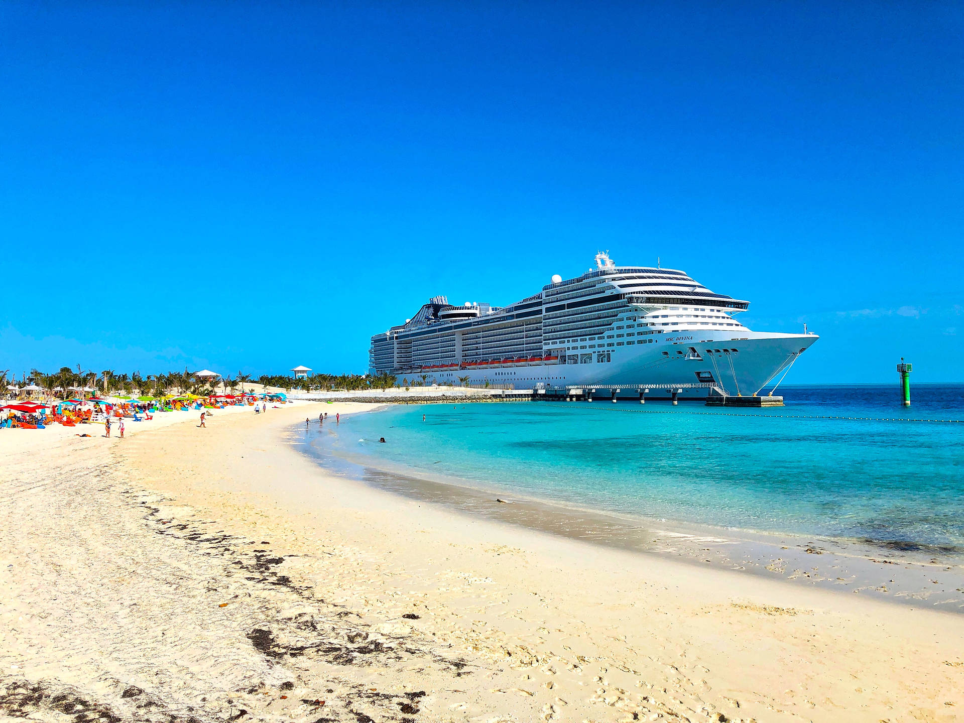 Cruise Ship In A Beach Background