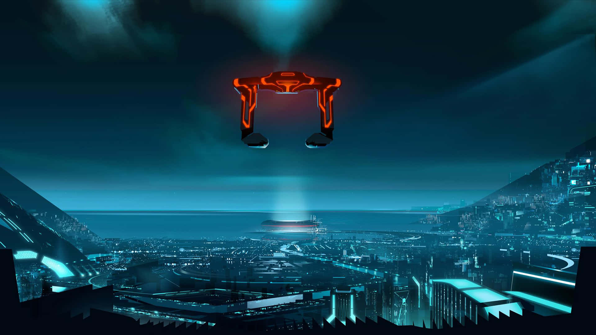 Cruise Through The Mesmerizing Cybercity Of Tron Background