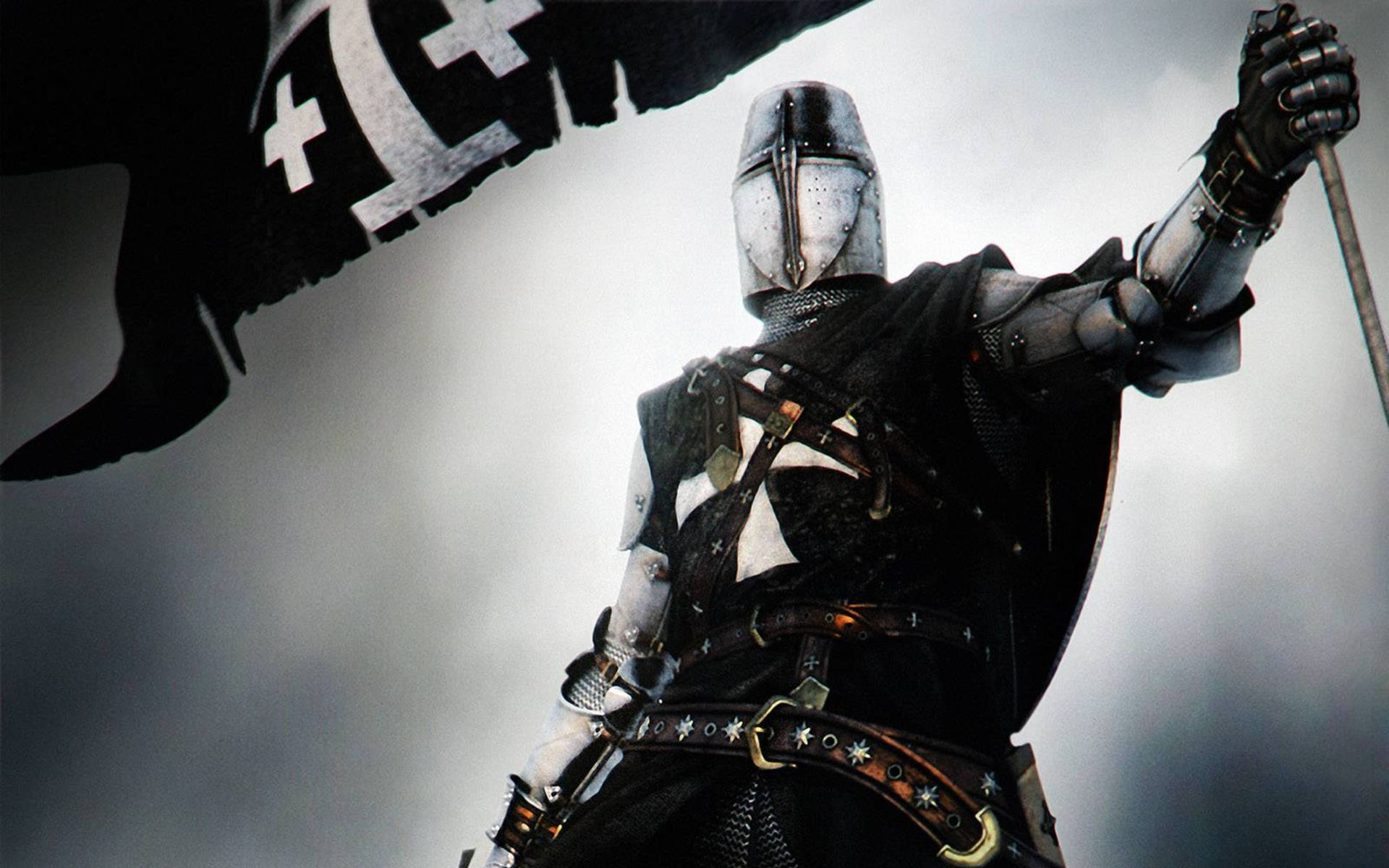 Crusader Knight Holding A Flag Background