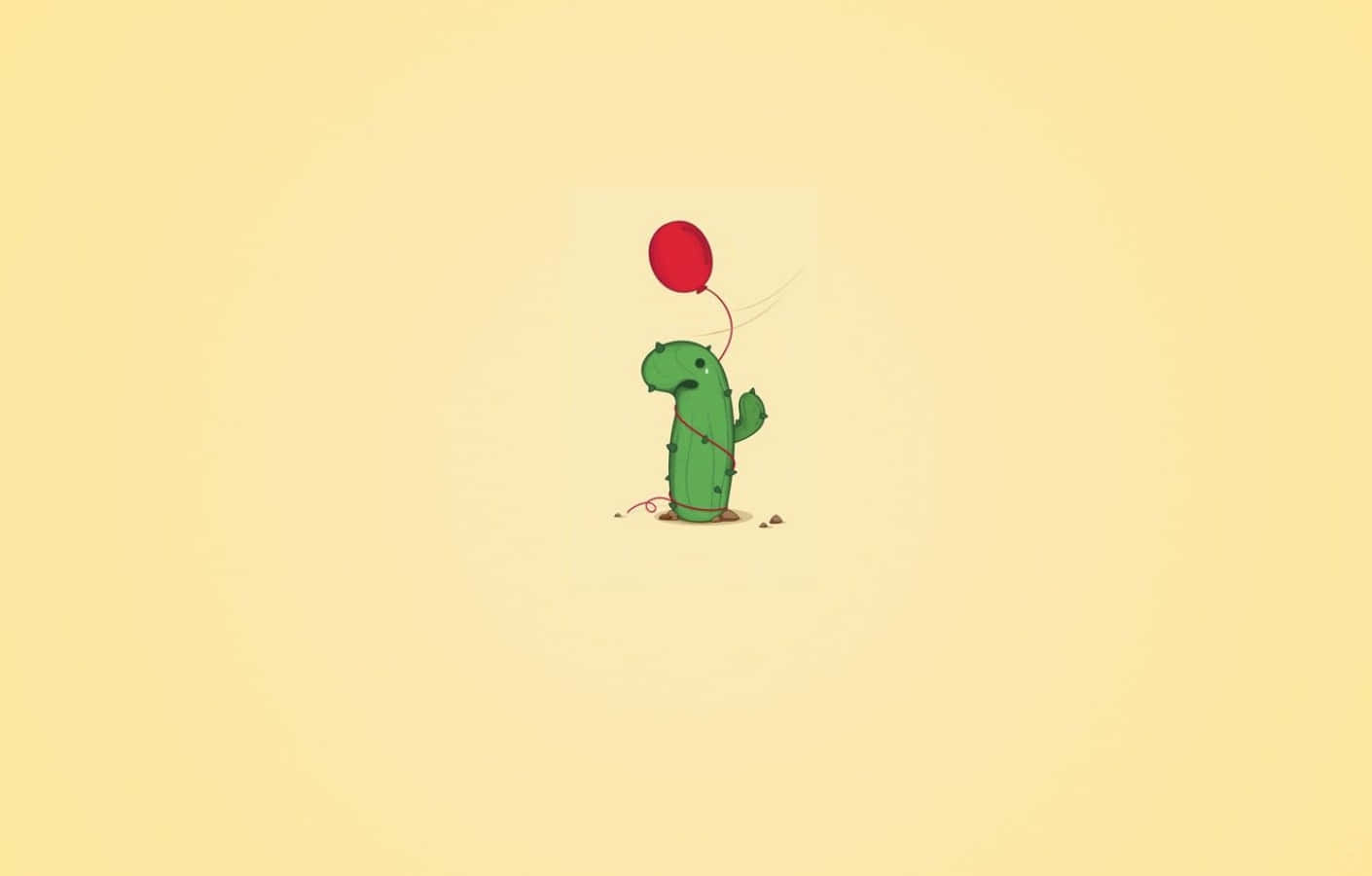 Crying Cactus With Red Balloon Minimalist Plant Desktop Background
