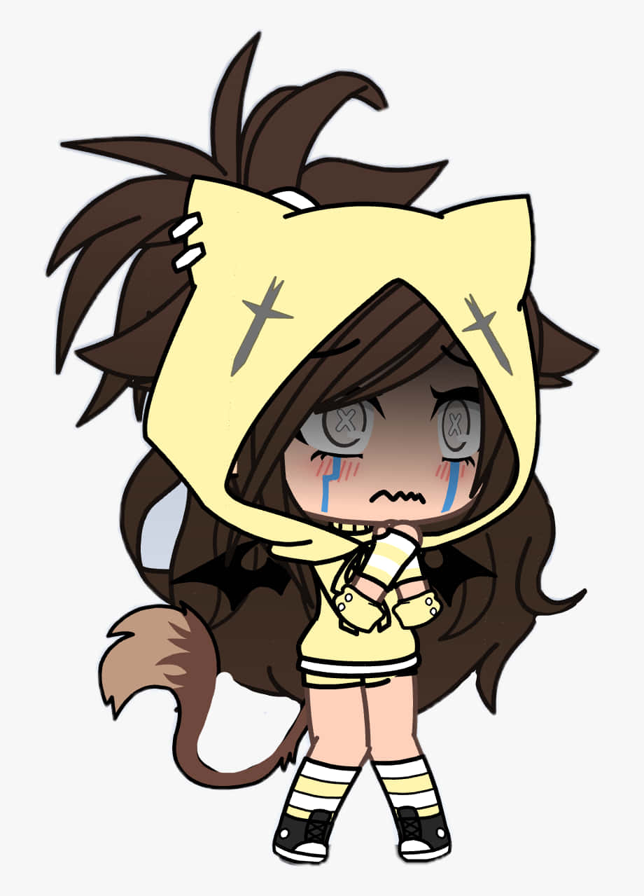 Crying Gacha Girl Wolf Ears And Tail Background