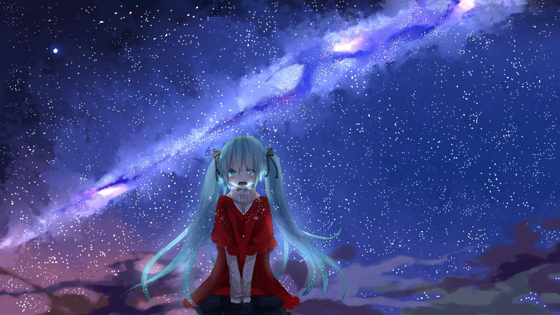 Crying Girl Anime Night Sky Background