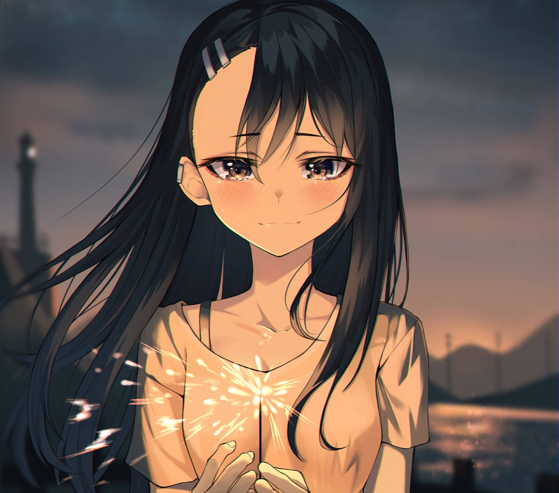 Crying Nagaotoro Holding A Firework Background