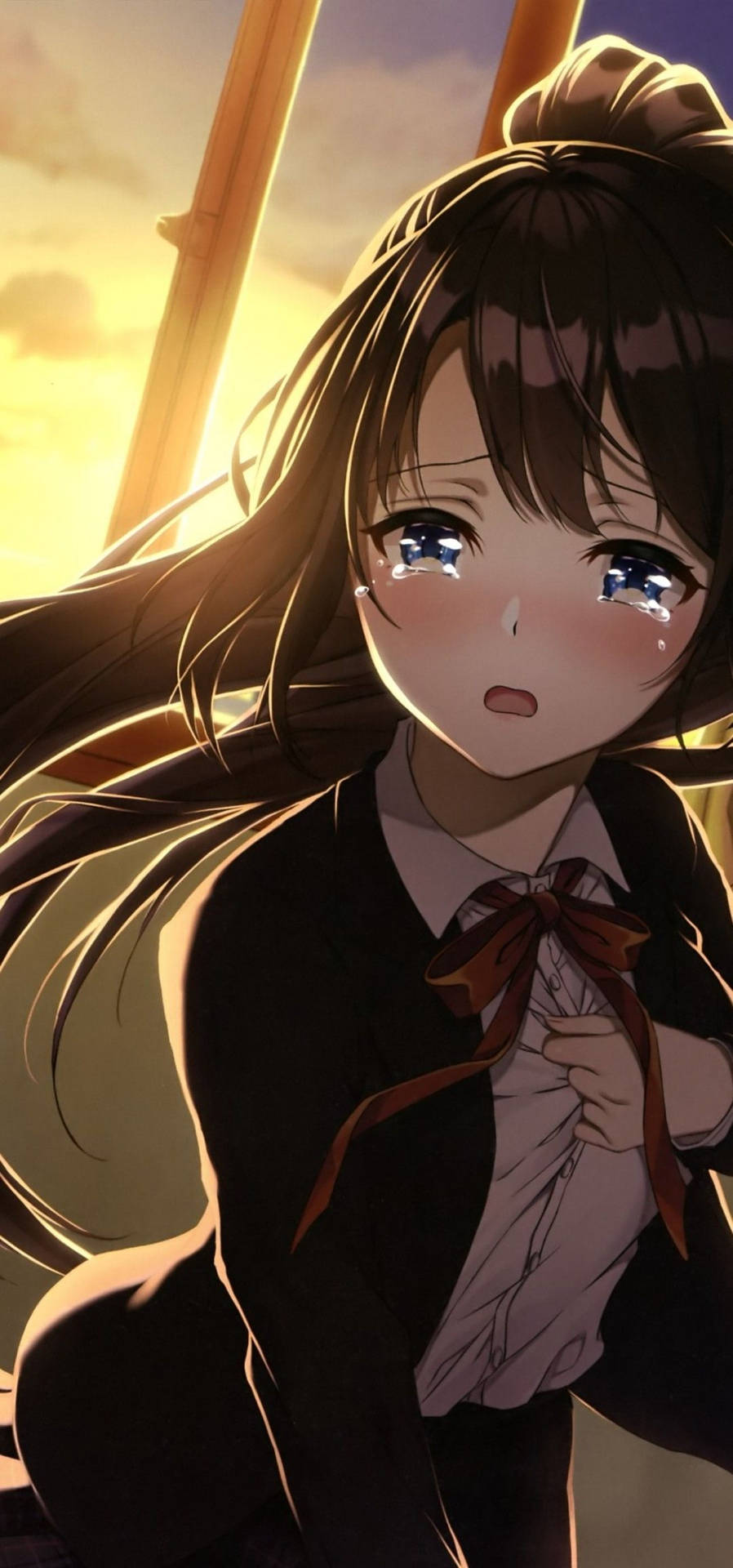 Crying Sad Anime Girl Student Background