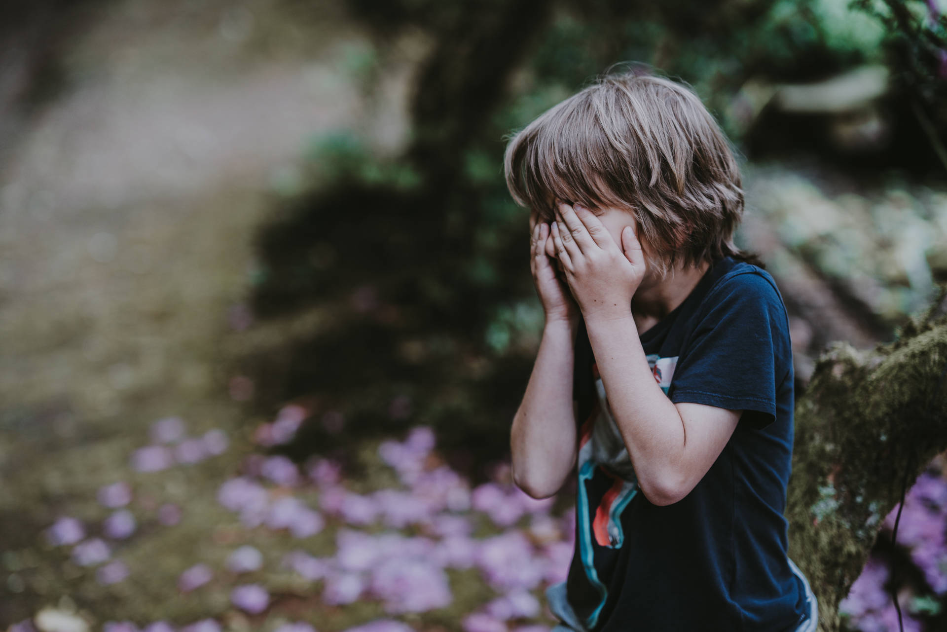 Crying Sad Boy At The Garden