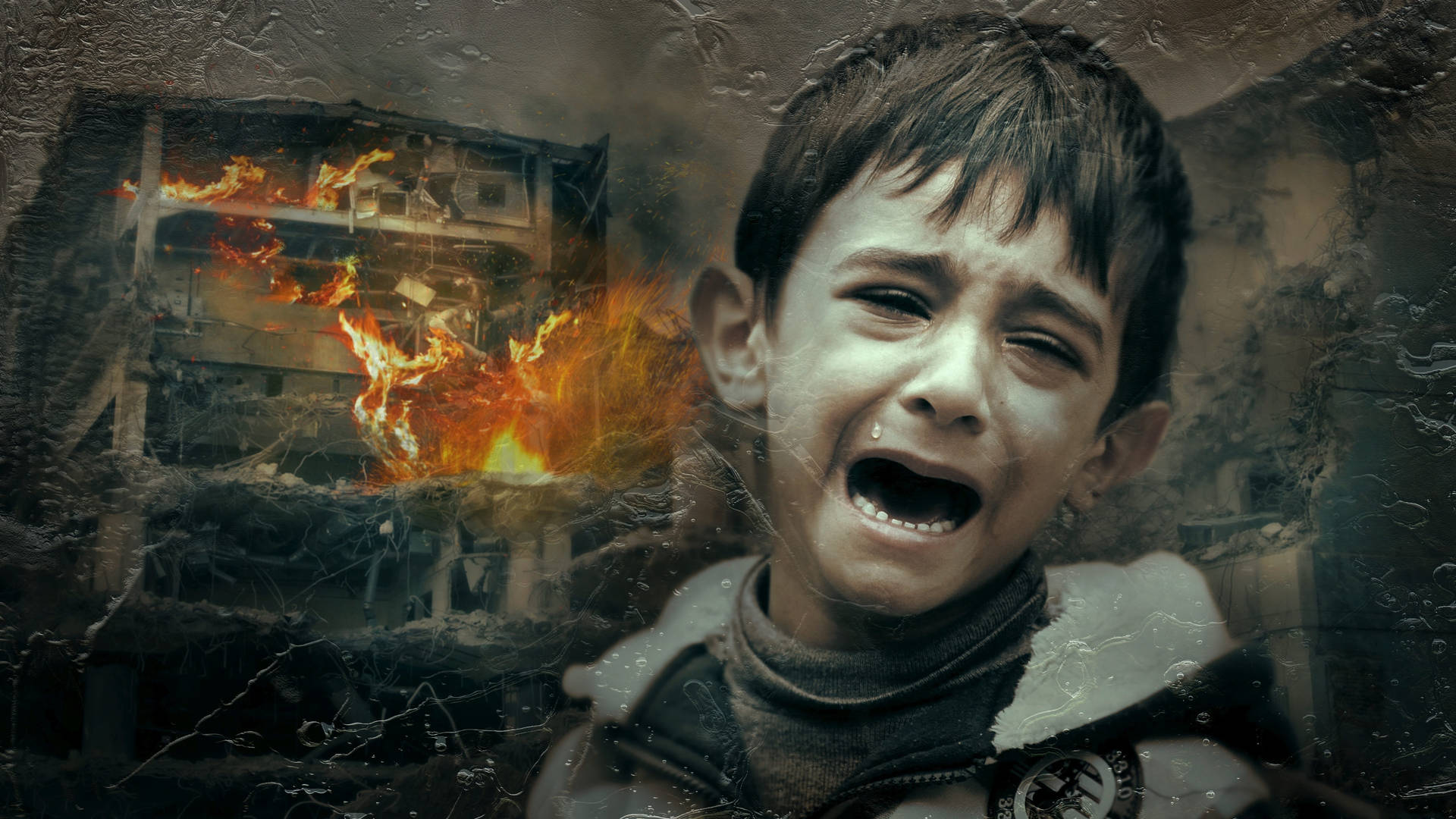 Crying Sad Boy At War Background