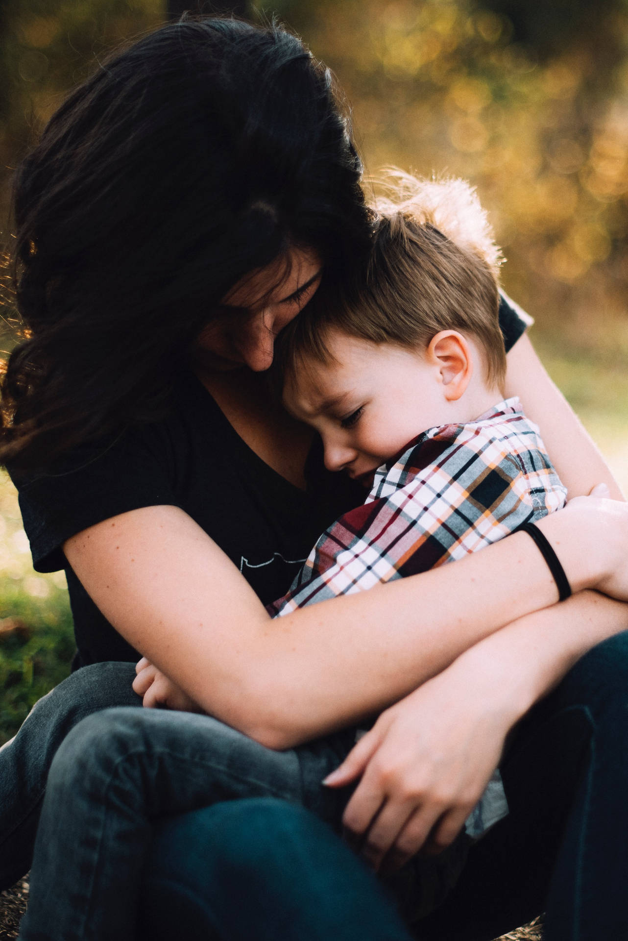 Crying Sad Boy With Mom