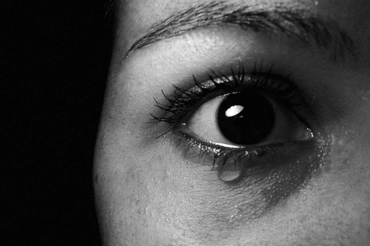 Crying Woman With Tears Eye Shot Greyscale Background