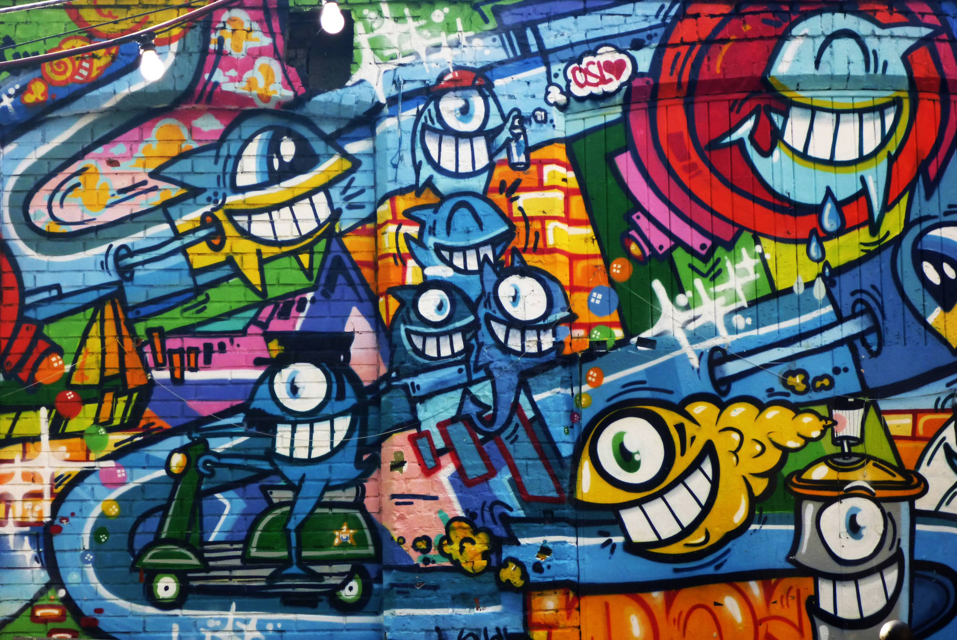 Cryptic Creatures Come Alive In This Vibrant Graffiti. Background