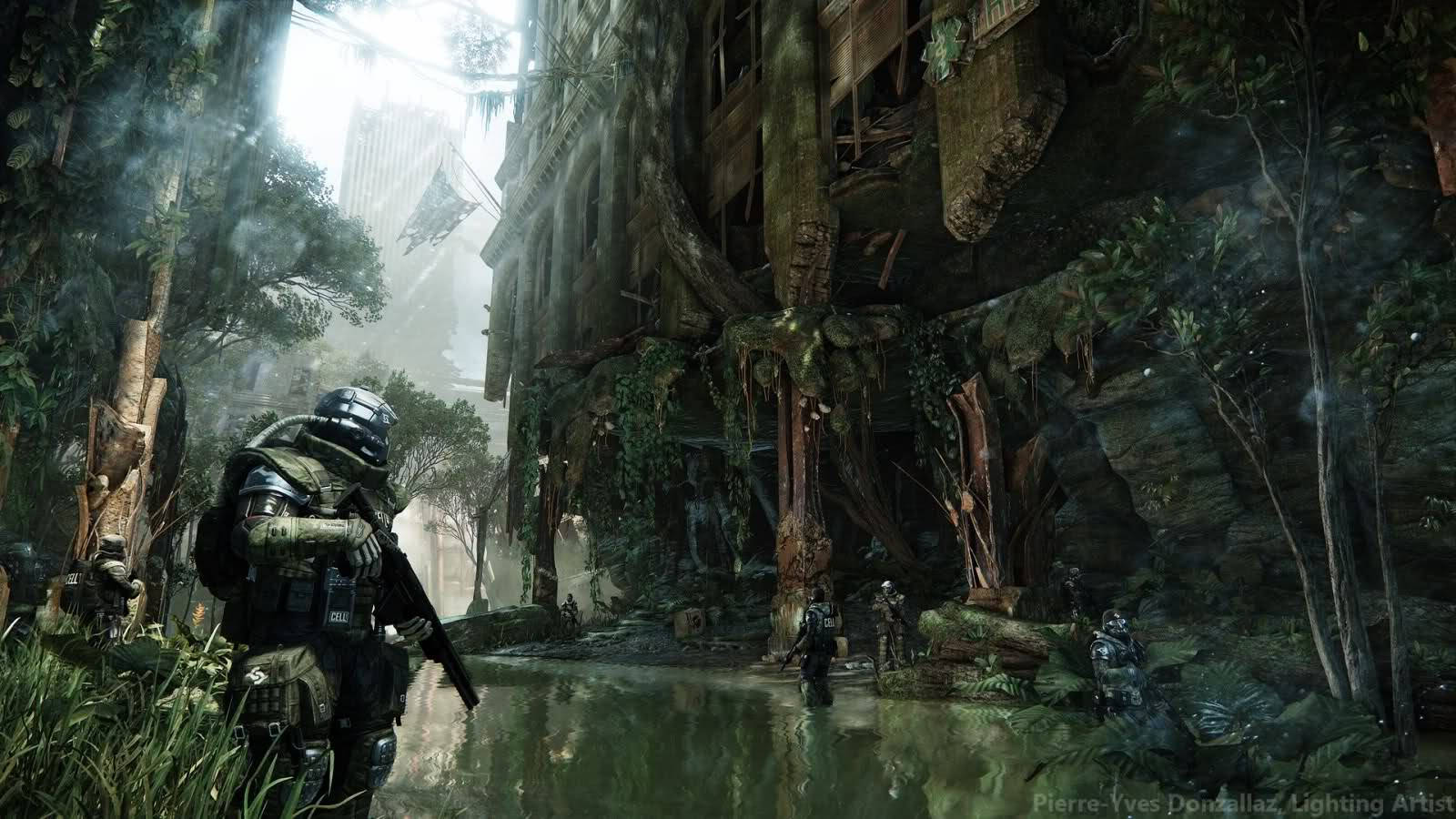 Crysis 3 Cell Soldiers Guarding Background