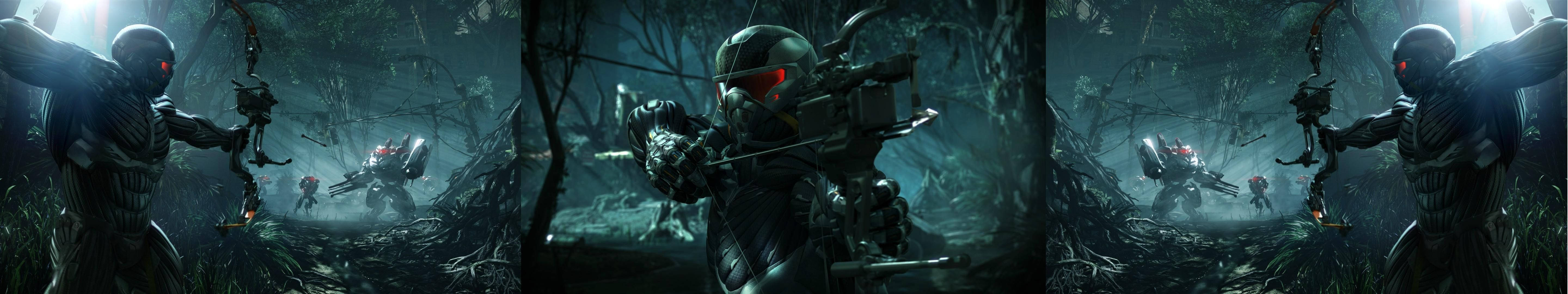 Crysis 3 Game Engaging Battle Scene Three Screen Background