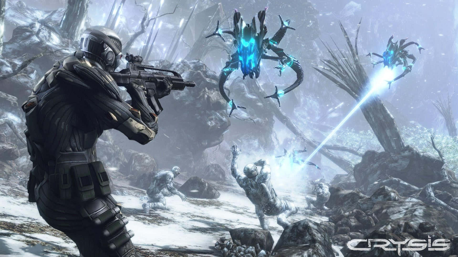 Crysis Nanosuit Soldier Battles Aliens Background