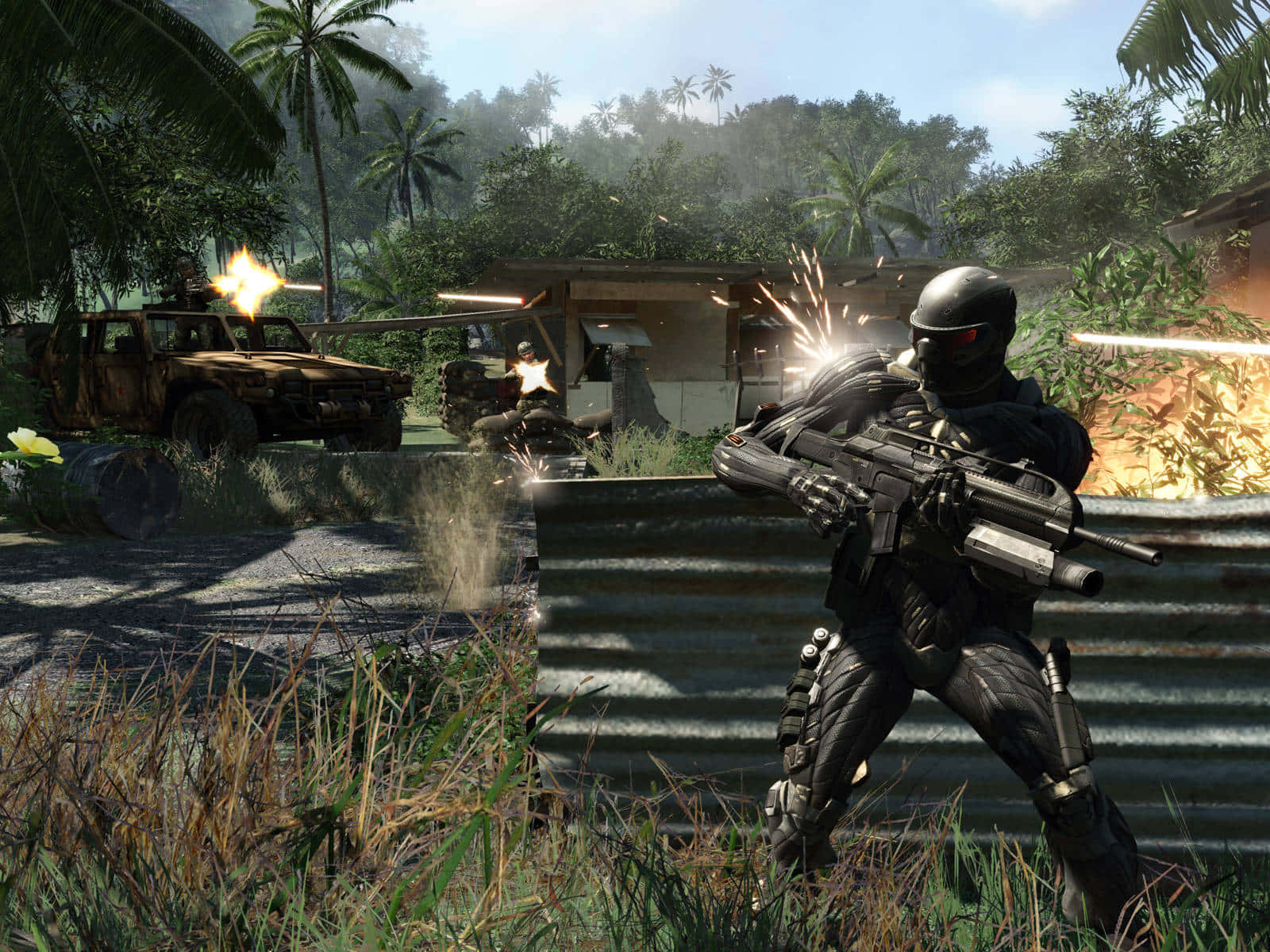 Crysis Nanosuit Soldier Combat Scene Background