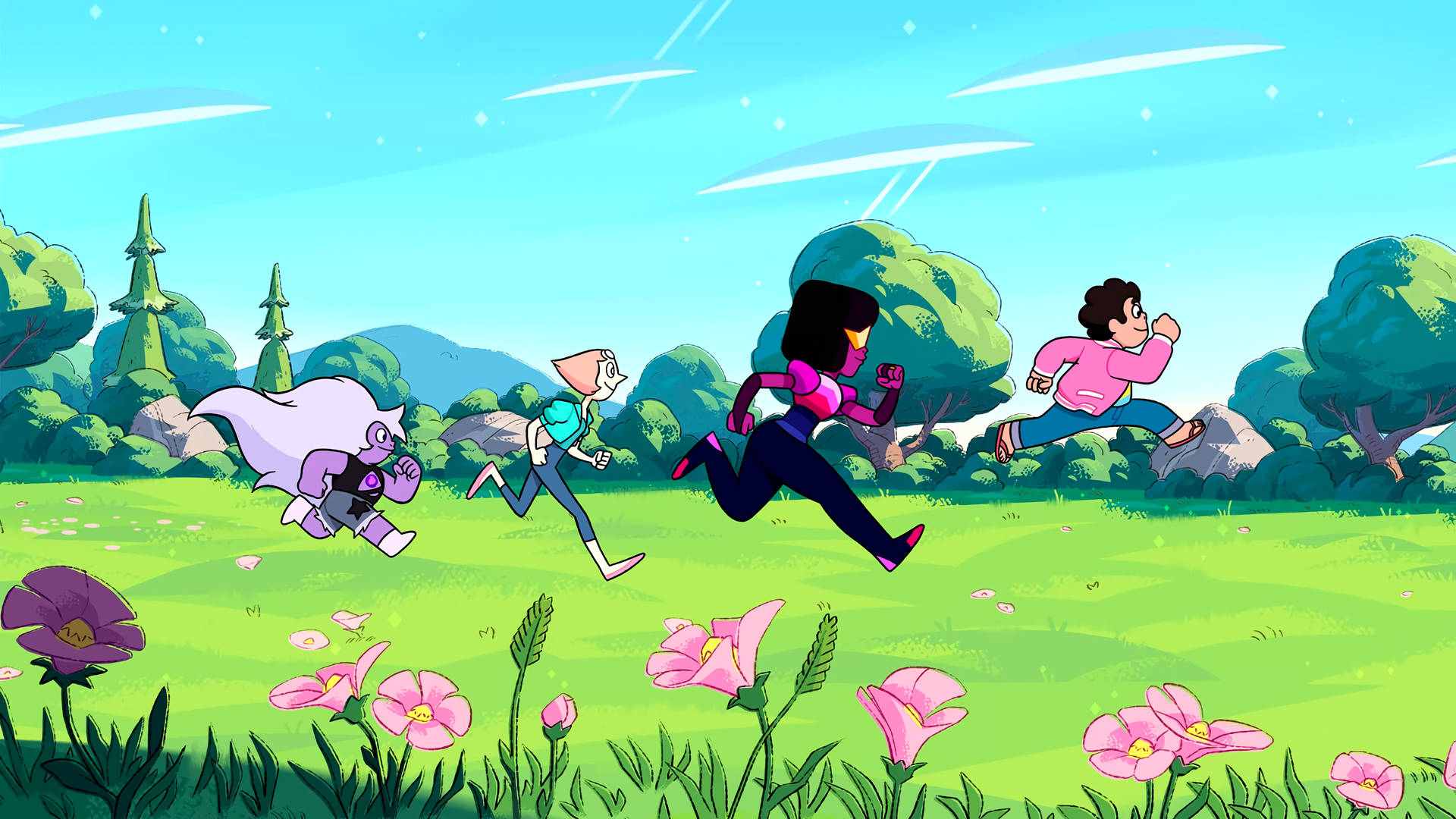 Crystal Gems Running Steven Universe Ipad Background