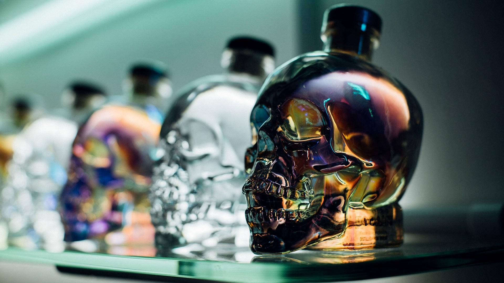 Crystal Head Vodka Displayed Prominently On Bar Shelves