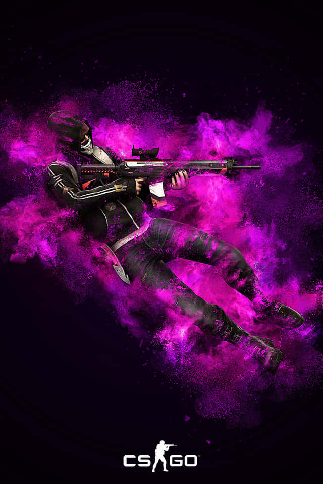 Cs Go Mobile Player On Purple Smoke Background