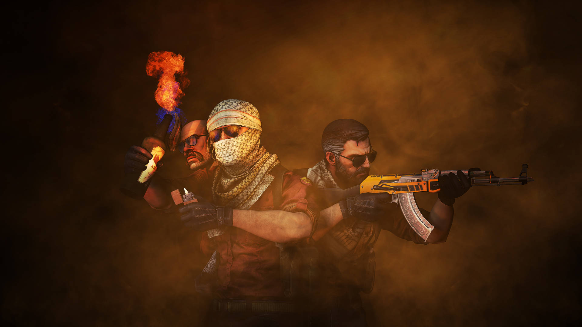 Cs Go Skins Against Smoky Brown Background