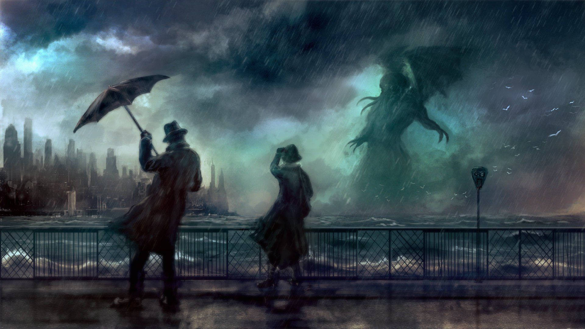 Cthulhu Rising From Sea Background