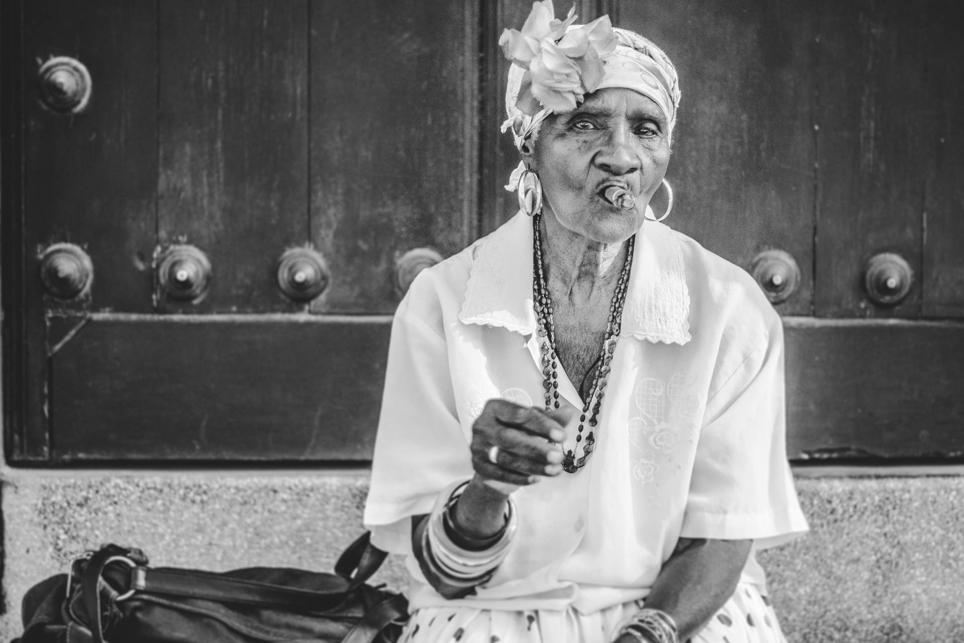 Cuban Elderly Woman With Cigarette Background