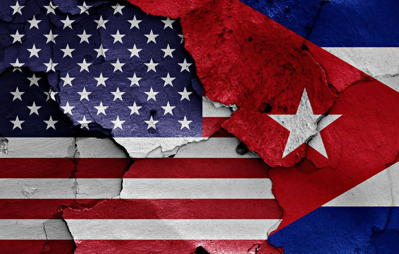 Cuban Flag And Usa Flag Torn Background