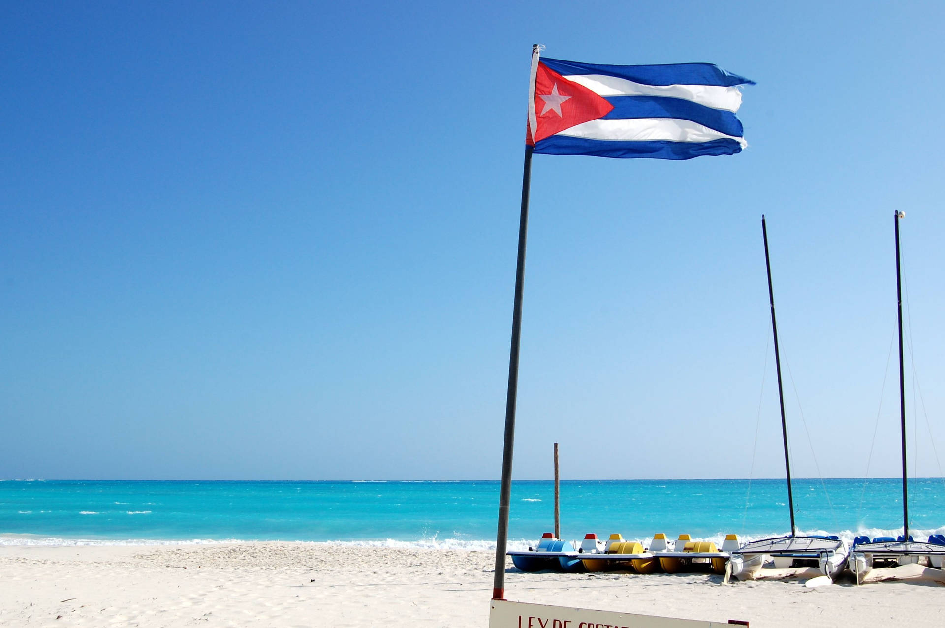 Cuban Flag On A Beach Background