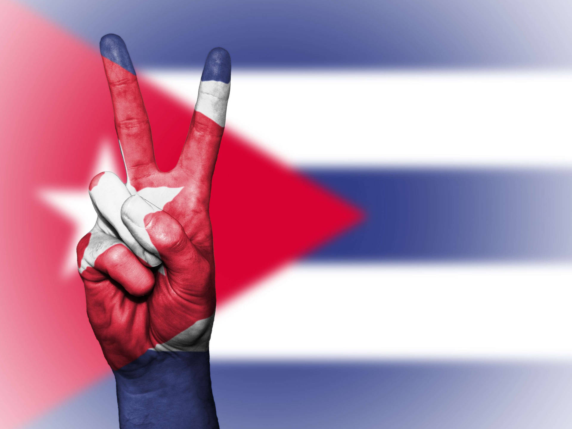 Cuban Flag Peace Hand Sign Background