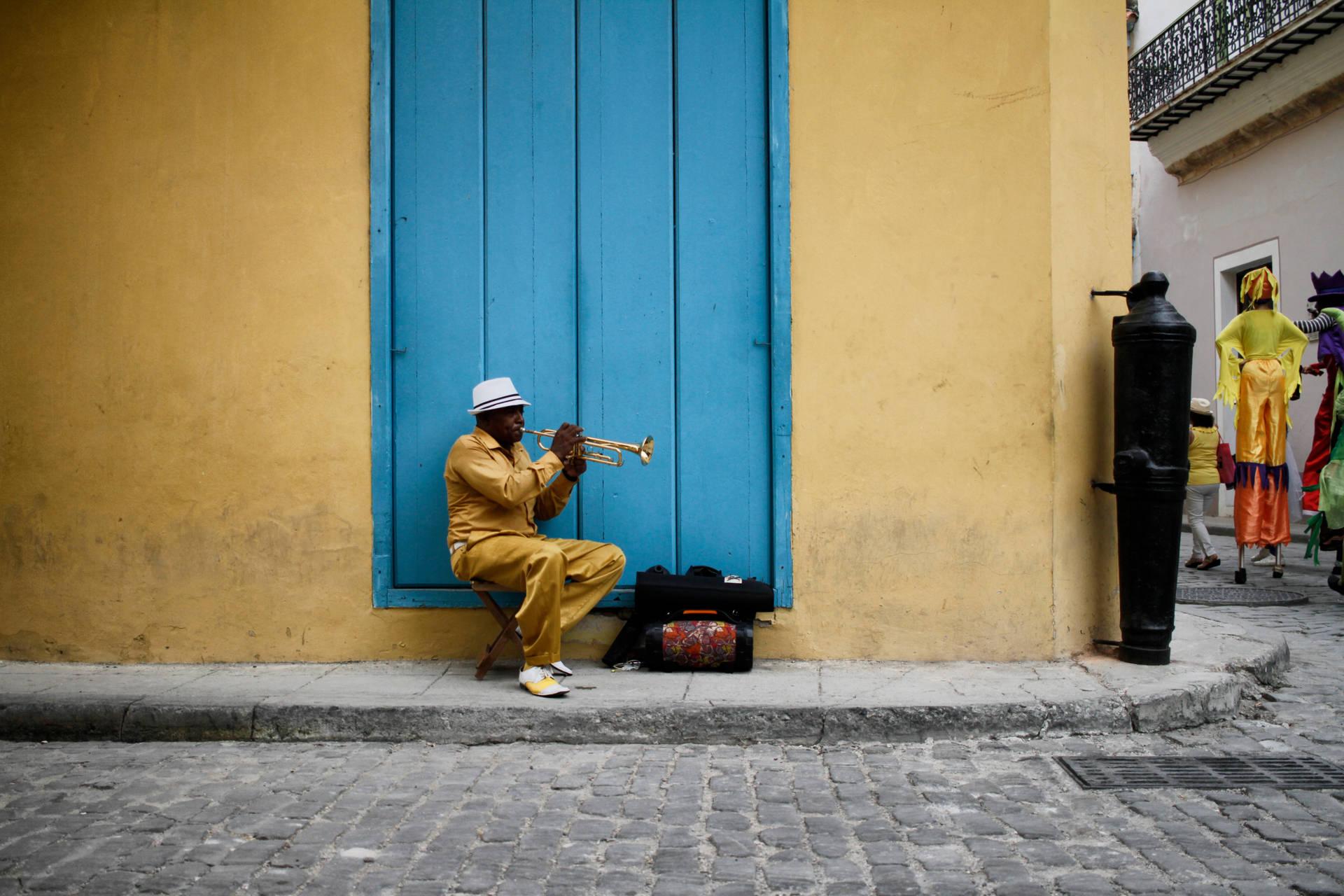 Cuban Man Playing Trumpet Background